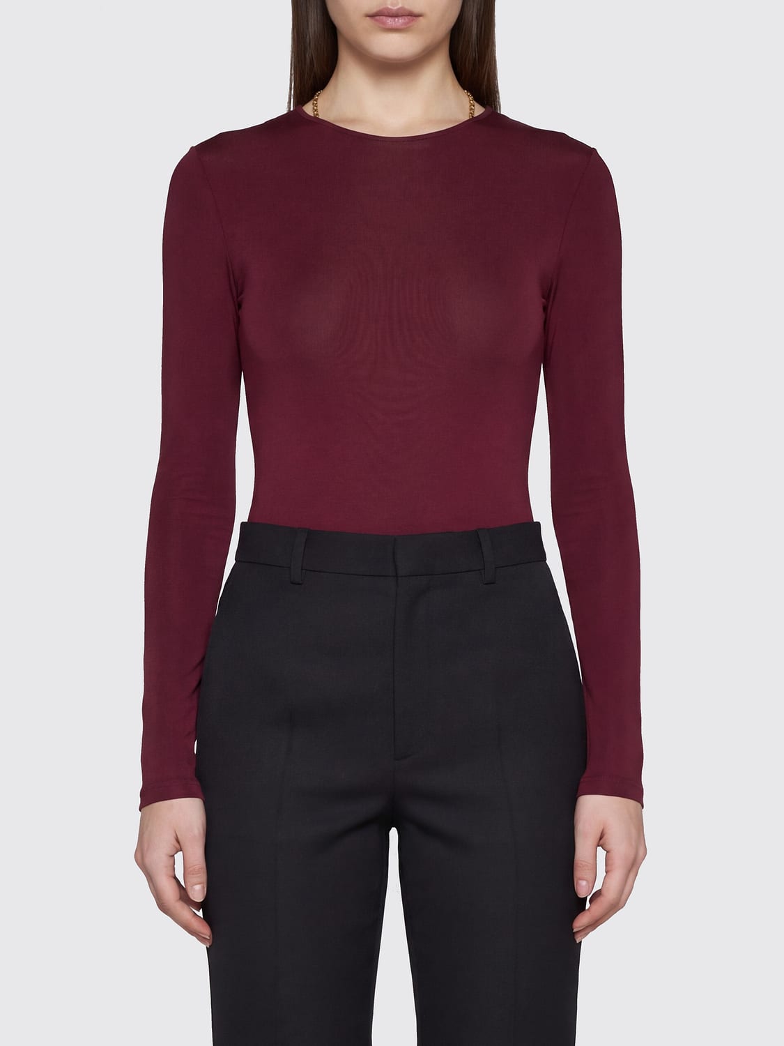 Saint Laurent Women Saint Laurent Long-Sleeved Slim Fit Bodysuit In Stretch-Cotton Knit SAINT LAURENT