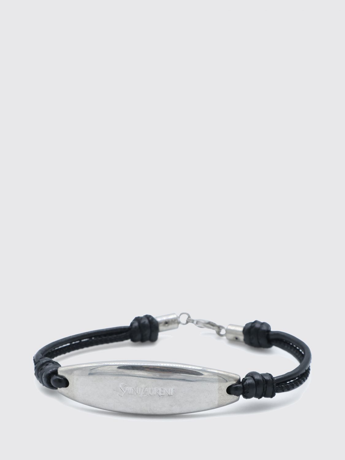 Saint Laurent Men Saint Laurent Bracelet In Leather And Chrome-Plated Brass With Snap Hook Clasp SAINT LAURENT