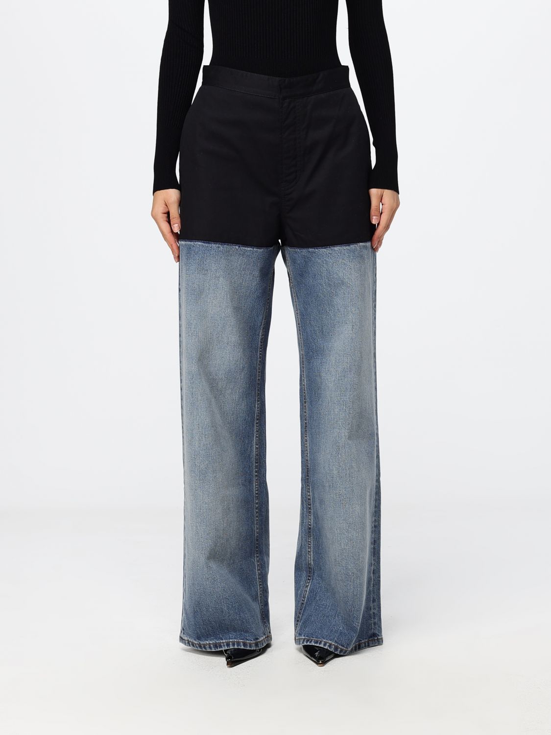 Alaia Women Alaia High-Waisted Wide Leg Jeans In Two-Tone Cotton Denim ALAIA