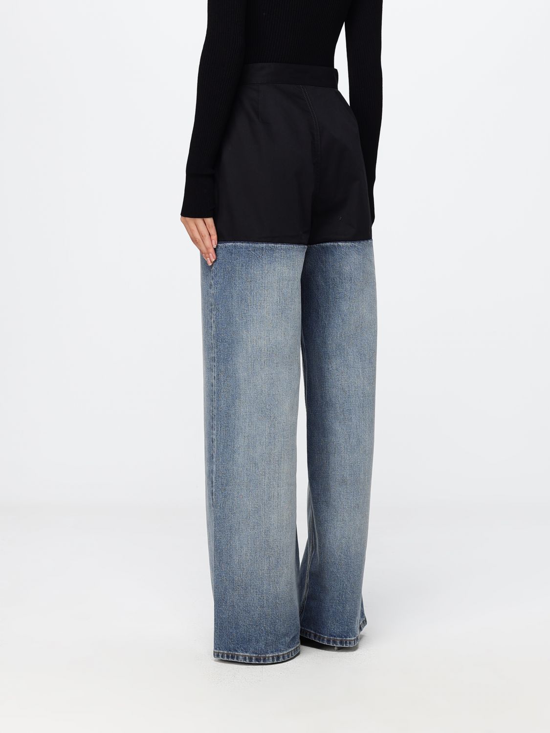Alaia Women Alaia High-Waisted Wide Leg Jeans In Two-Tone Cotton Denim ALAIA