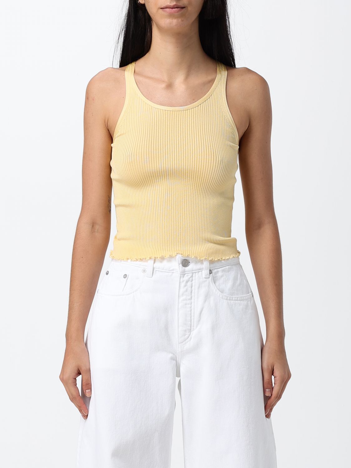 Alai�A Women Slim Fit Ribbed Silk U-Neck Tank Top Alai�A With Thin Straps ALAIA