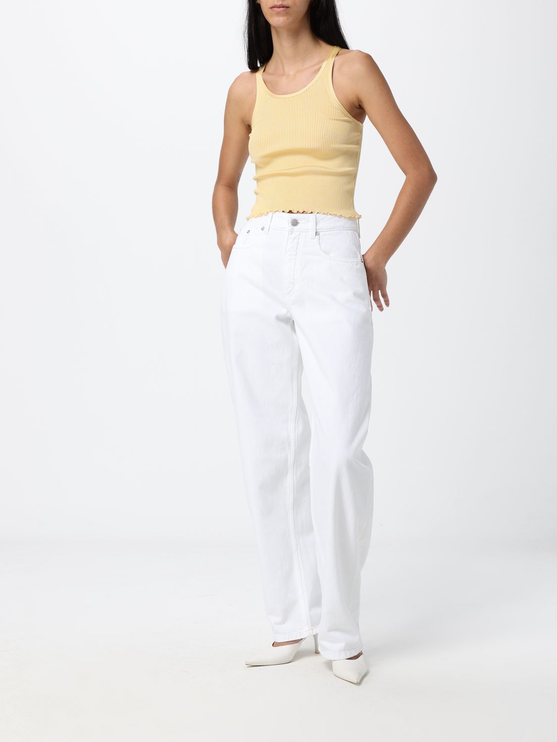 Alai�A Women Slim Fit Ribbed Silk U-Neck Tank Top Alai�A With Thin Straps ALAIA