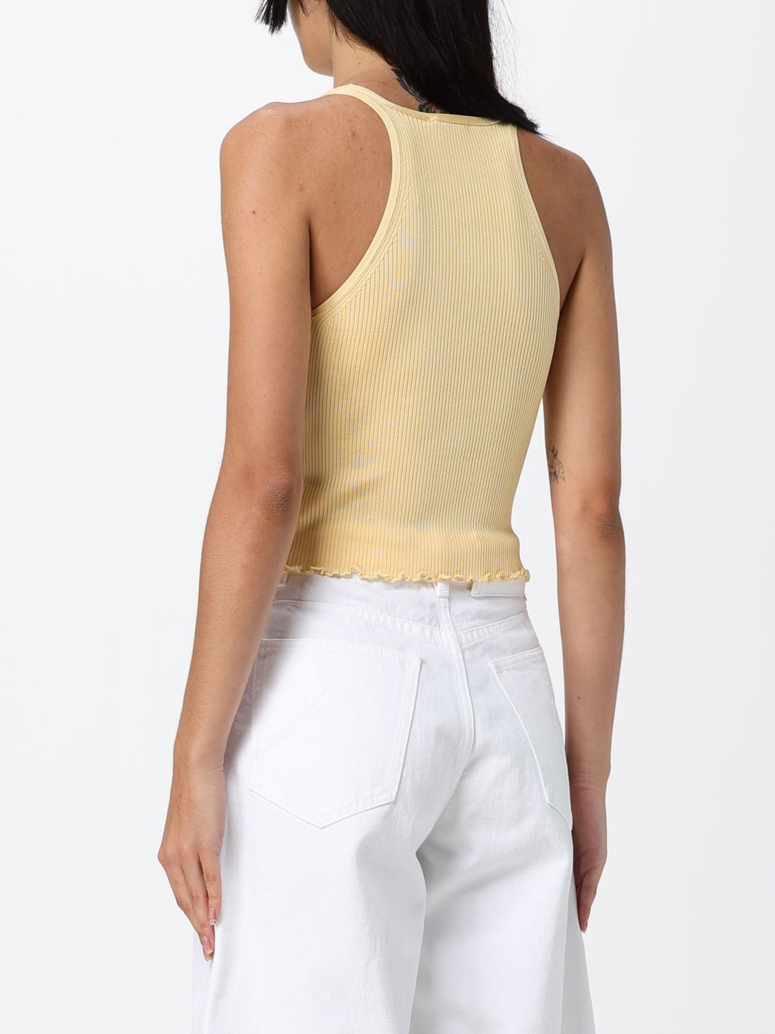 Alai�A Women Slim Fit Ribbed Silk U-Neck Tank Top Alai�A With Thin Straps ALAIA