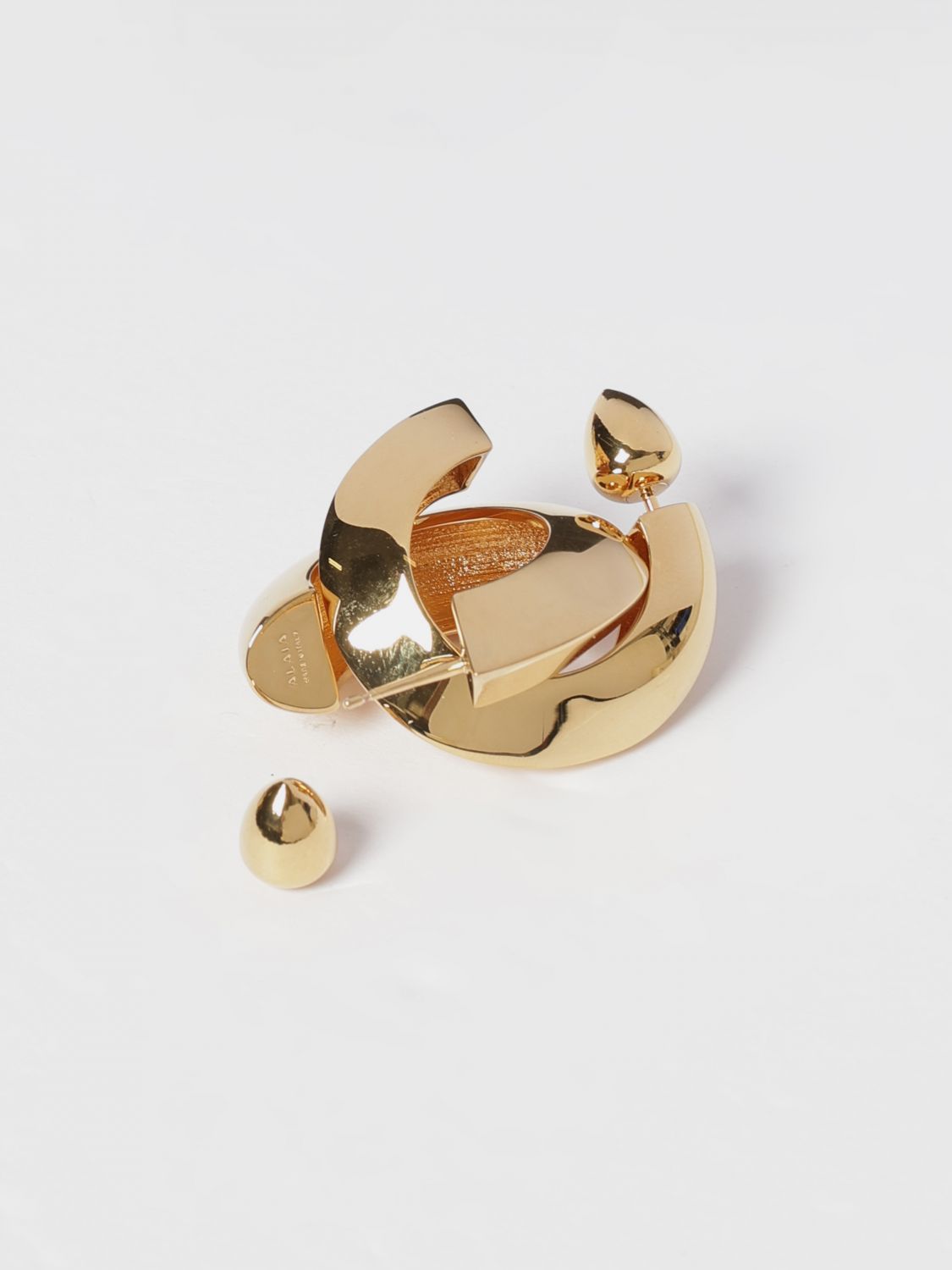 Alaia Women Alaia Gold-Tone Brass Hoop Earrings With Engraved Logo ALAIA