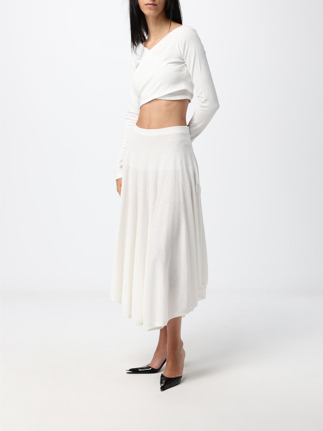 Alaia Women Slim Fit Cropped V-Neck Long-Sleeved Top Alaia In Stretch Cotton ALAIA