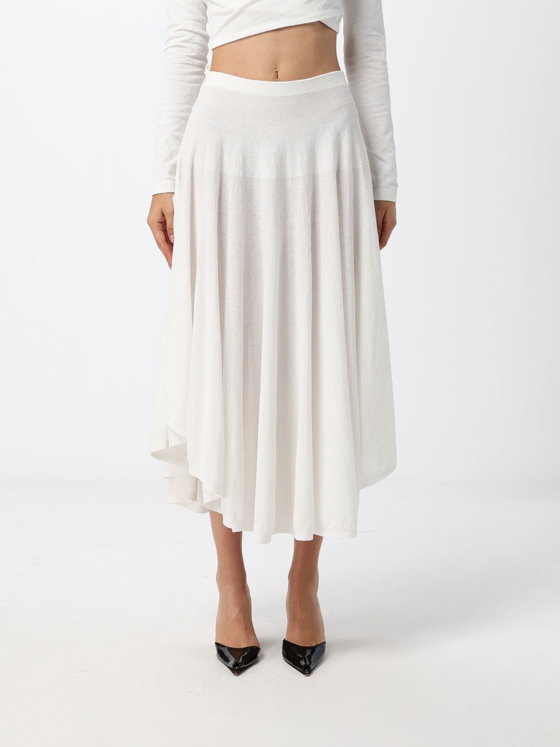Alaia Women High-Waisted Full Midi Skirt Alaia In Cotton With Asymmetrical Hem ALAIA