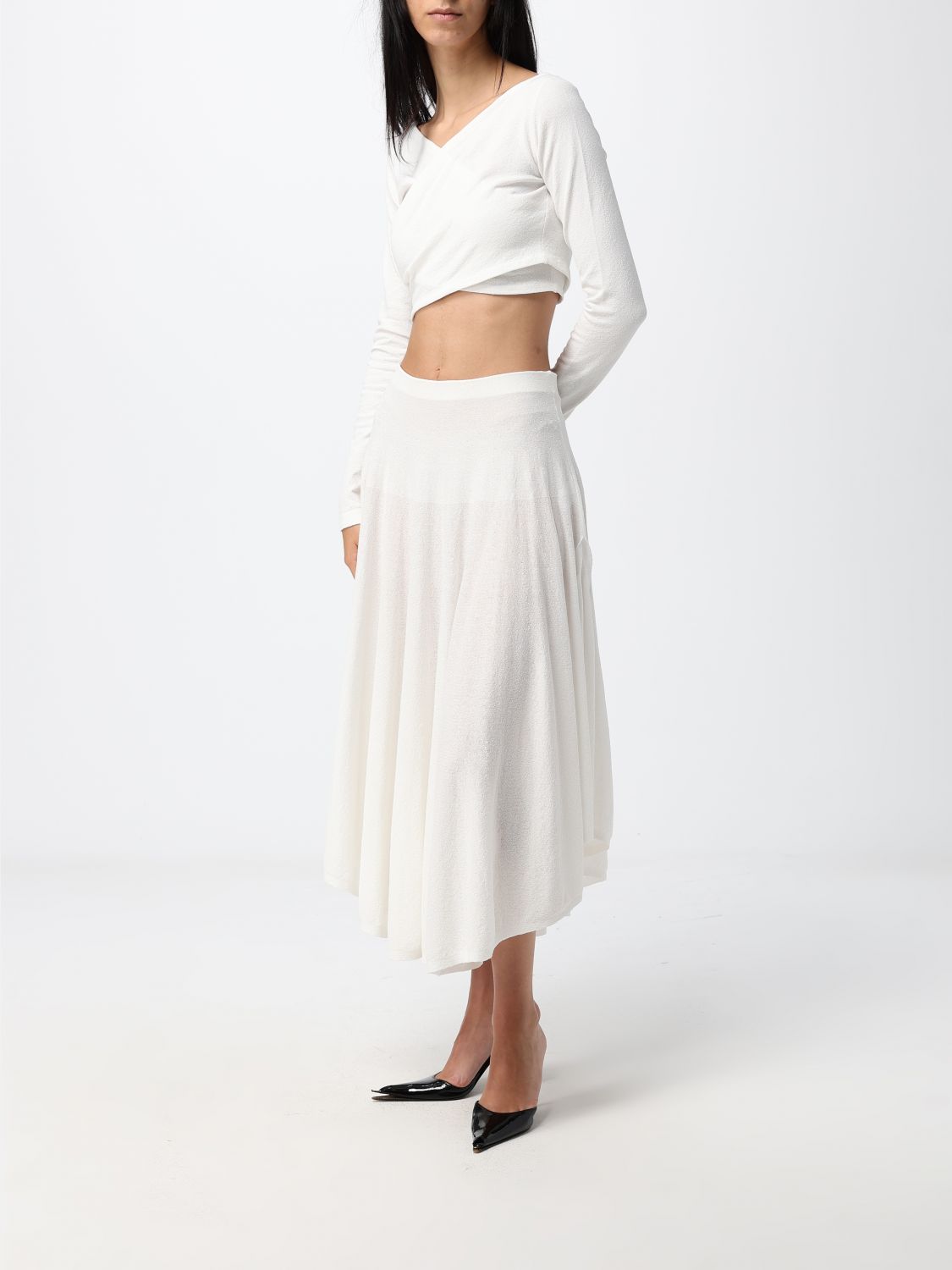 Alaia Women High-Waisted Full Midi Skirt Alaia In Cotton With Asymmetrical Hem ALAIA