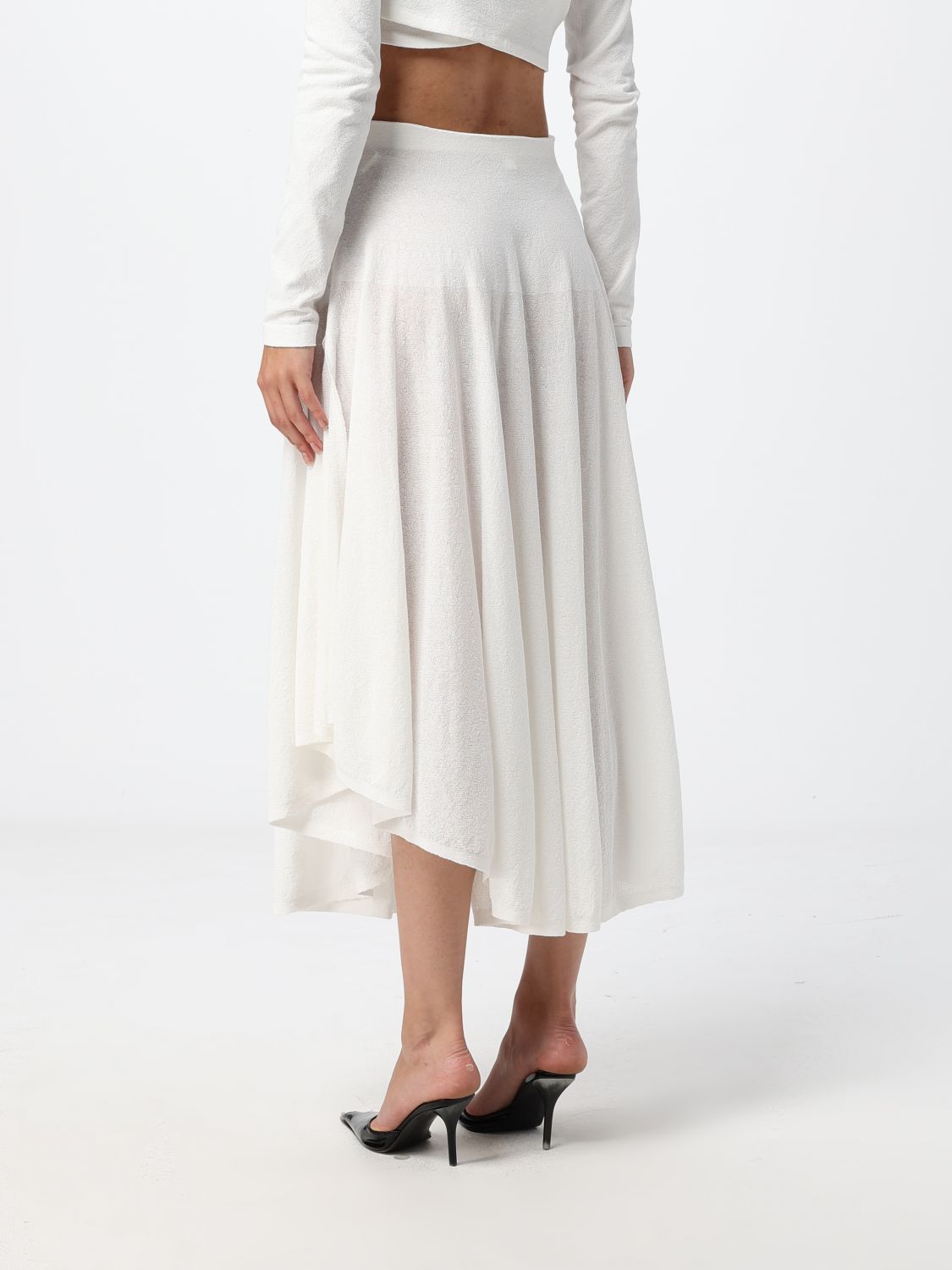 Alaia Women High-Waisted Full Midi Skirt Alaia In Cotton With Asymmetrical Hem ALAIA