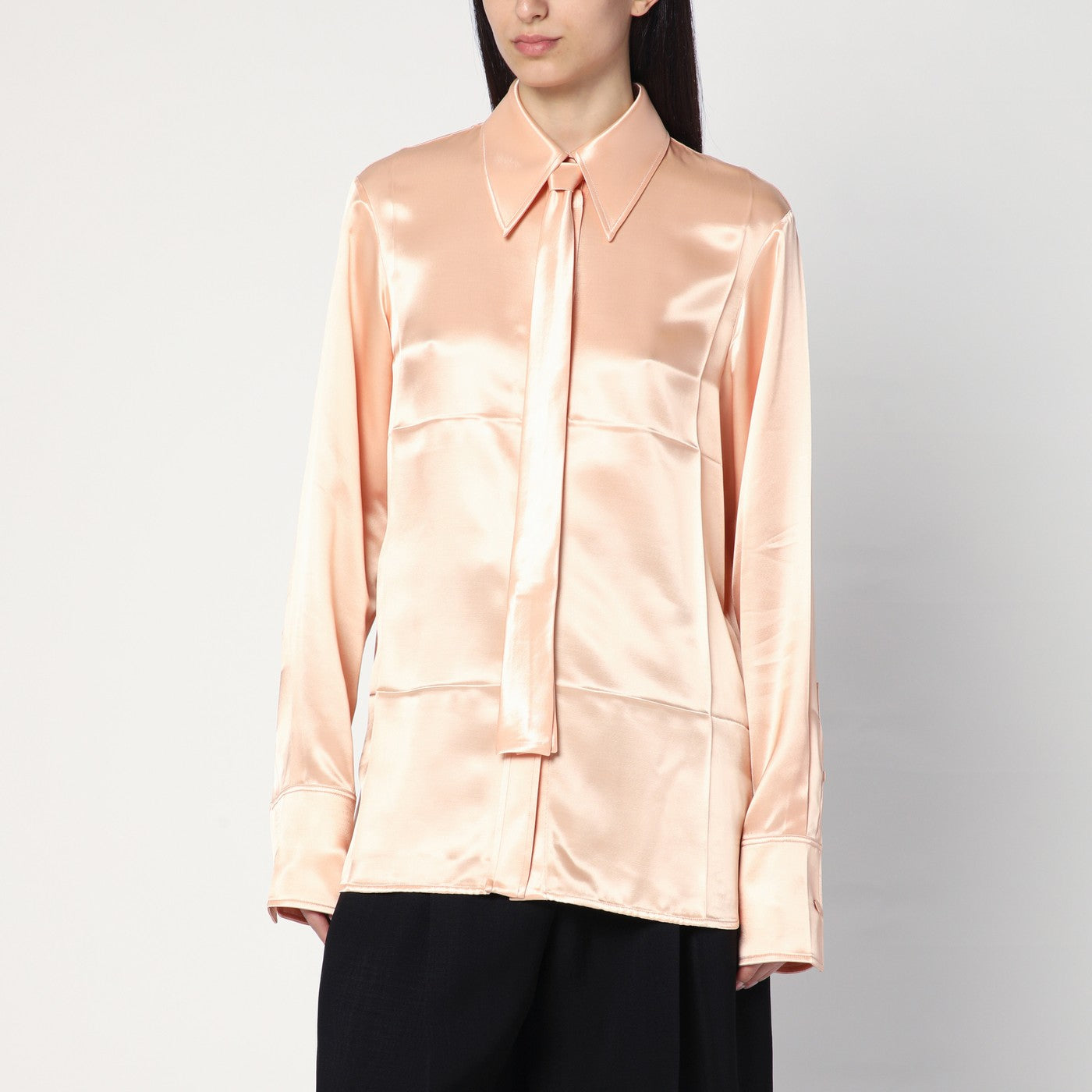 Jil Sander Shirt With Pink Tie In Shiny Viscose Blend Women JIL SANDER