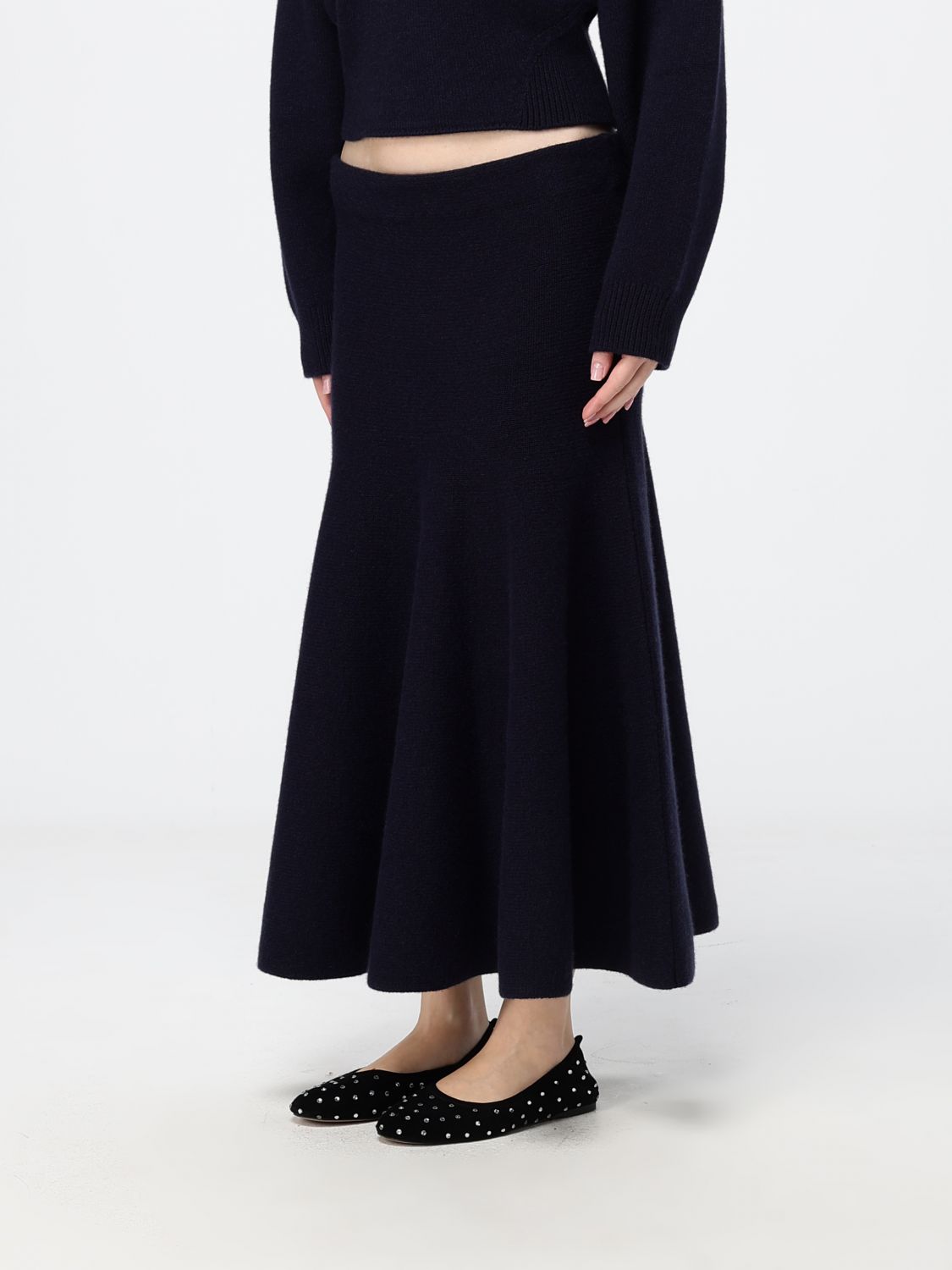 Alai�A Women Alaia Flared Midi Knit Skirt In Cashmere With Elastic Waist ALAIA