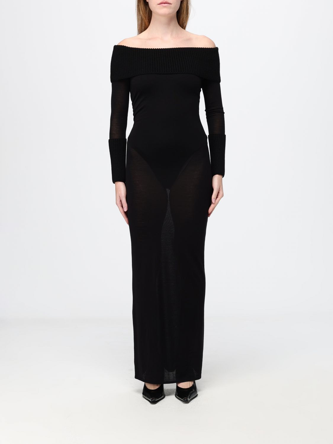 Alaia Women Long Knit Sheath Dress Alaia In A Wool Blend With A Straight Neckline ALAIA
