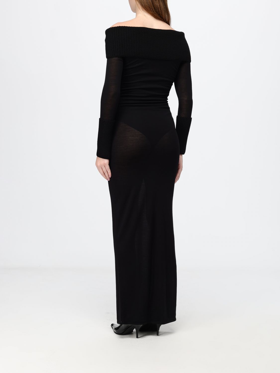 Alaia Women Long Knit Sheath Dress Alaia In A Wool Blend With A Straight Neckline ALAIA