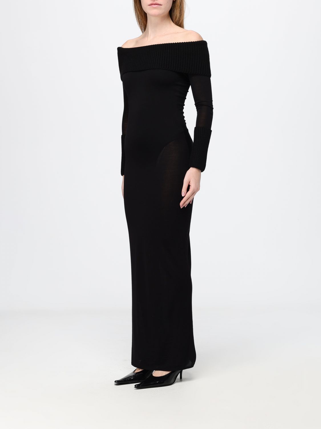 Alaia Women Long Knit Sheath Dress Alaia In A Wool Blend With A Straight Neckline ALAIA