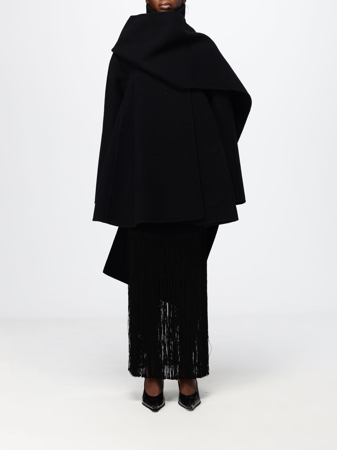 Alai�A Women Alaia Long Wool Cape With Hood And Asymmetric Hem ALAIA