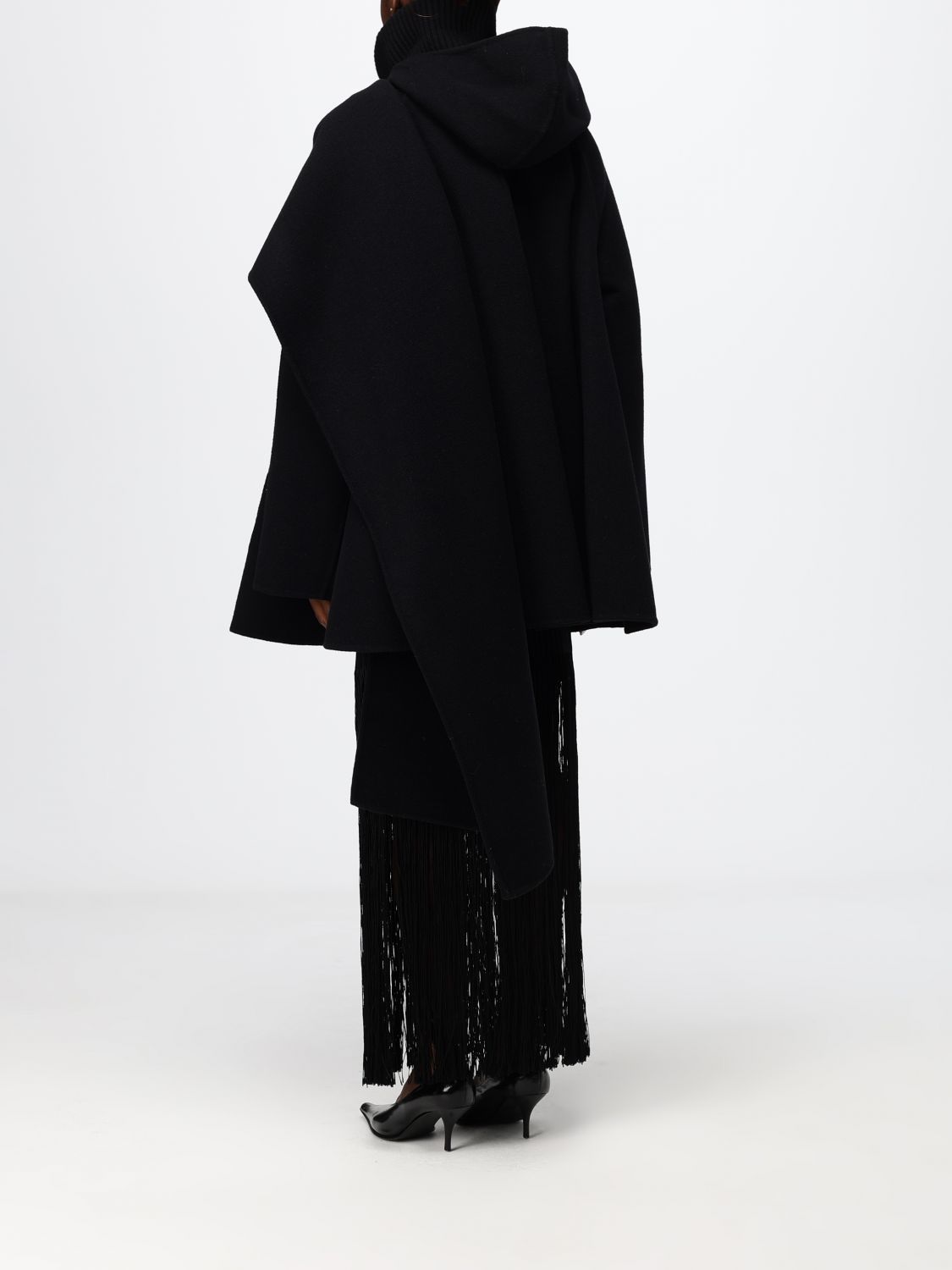 Alai�A Women Alaia Long Wool Cape With Hood And Asymmetric Hem ALAIA