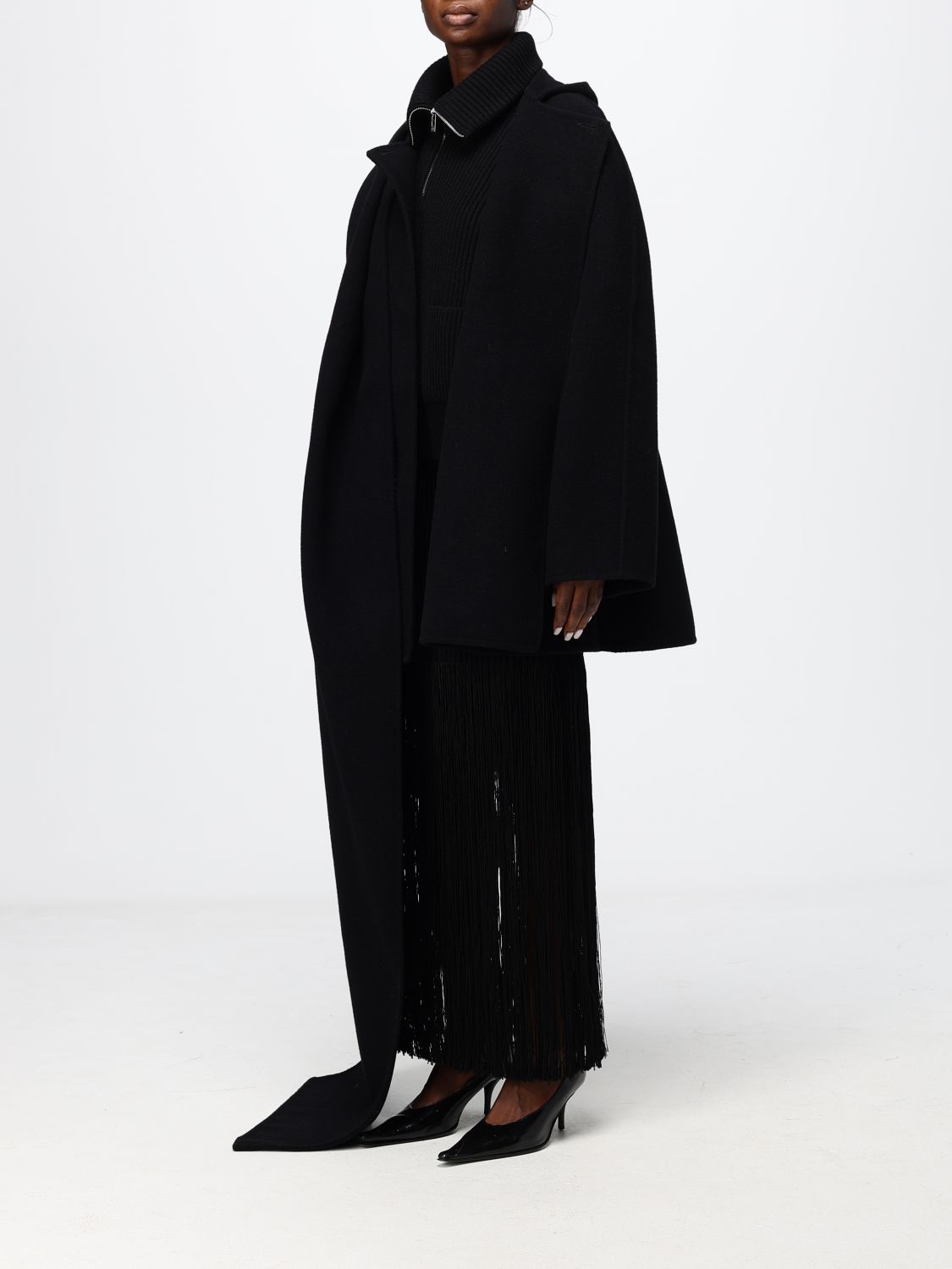 Alai�A Women Alaia Long Wool Cape With Hood And Asymmetric Hem ALAIA