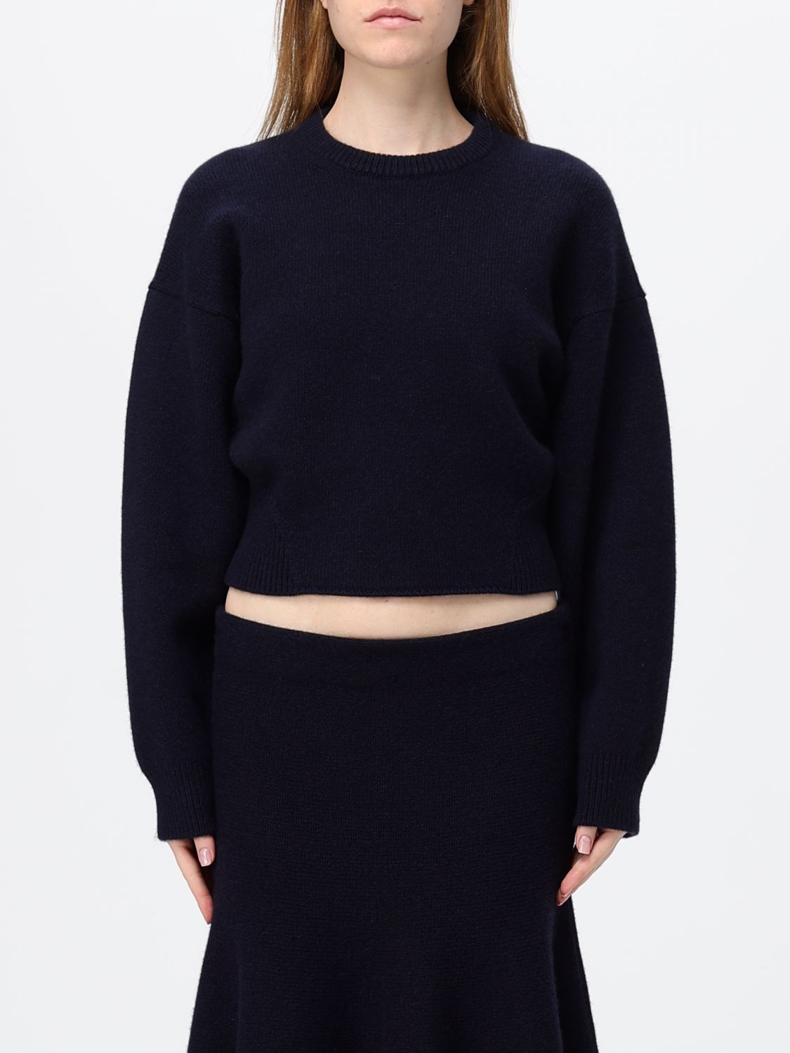 Alai�A Women Alaia Cropped Cashmere Crewneck Jumper With Dropped Shoulders ALAIA