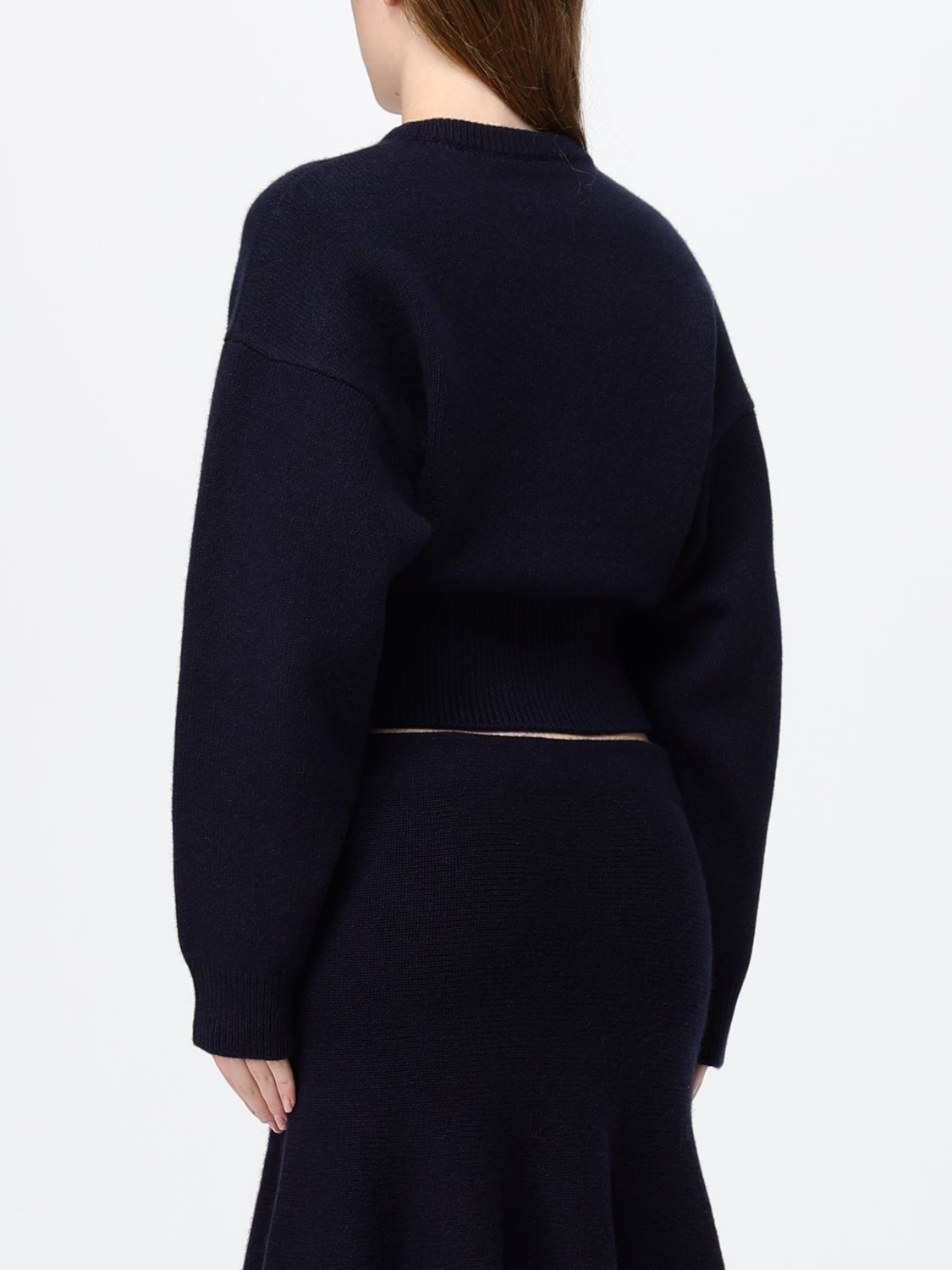 Alai�A Women Alaia Cropped Cashmere Crewneck Jumper With Dropped Shoulders ALAIA