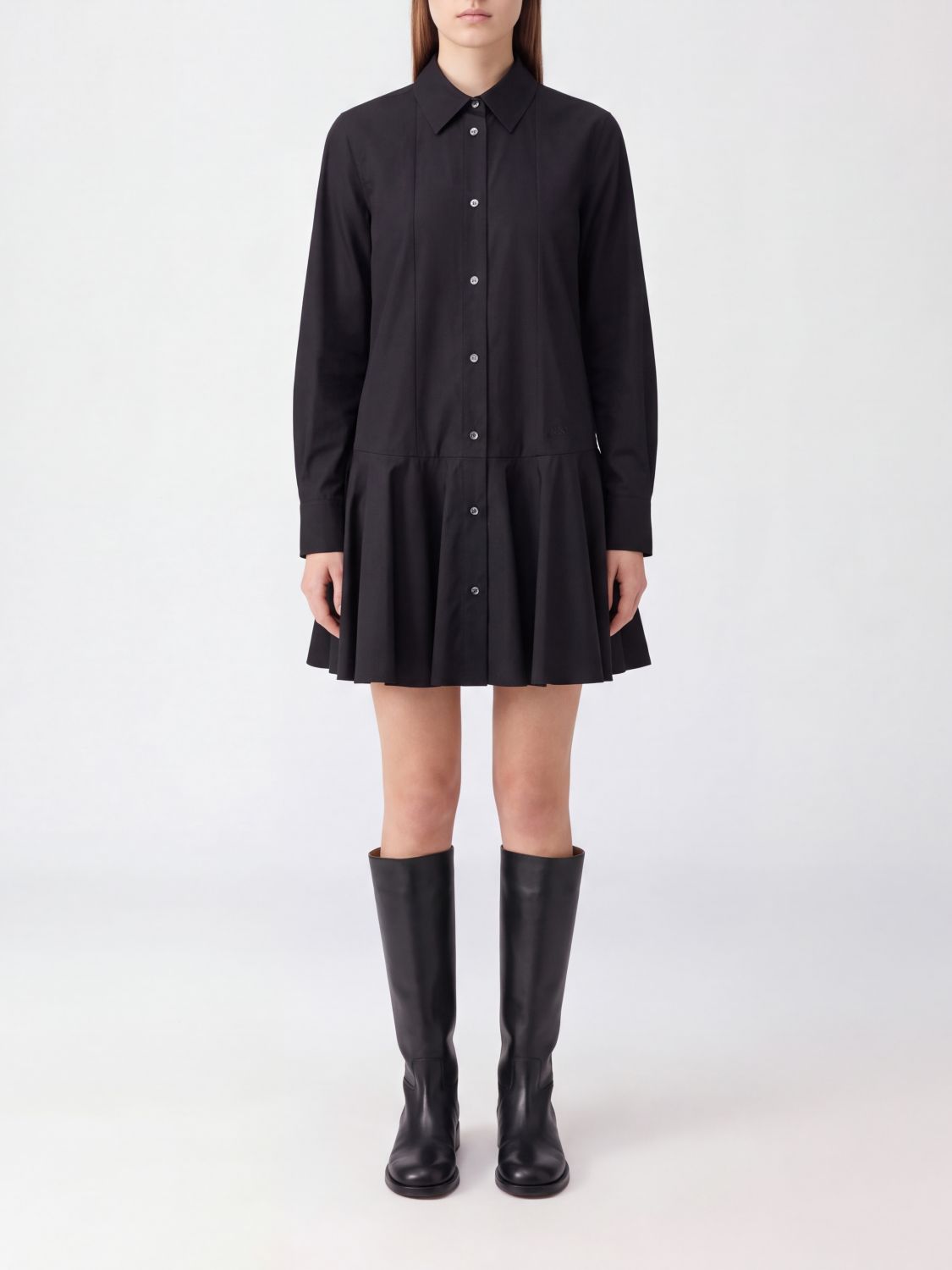 Loewe Women Loewe Draped Neck Cotton Poplin Mini Shirt Dress LOEWE