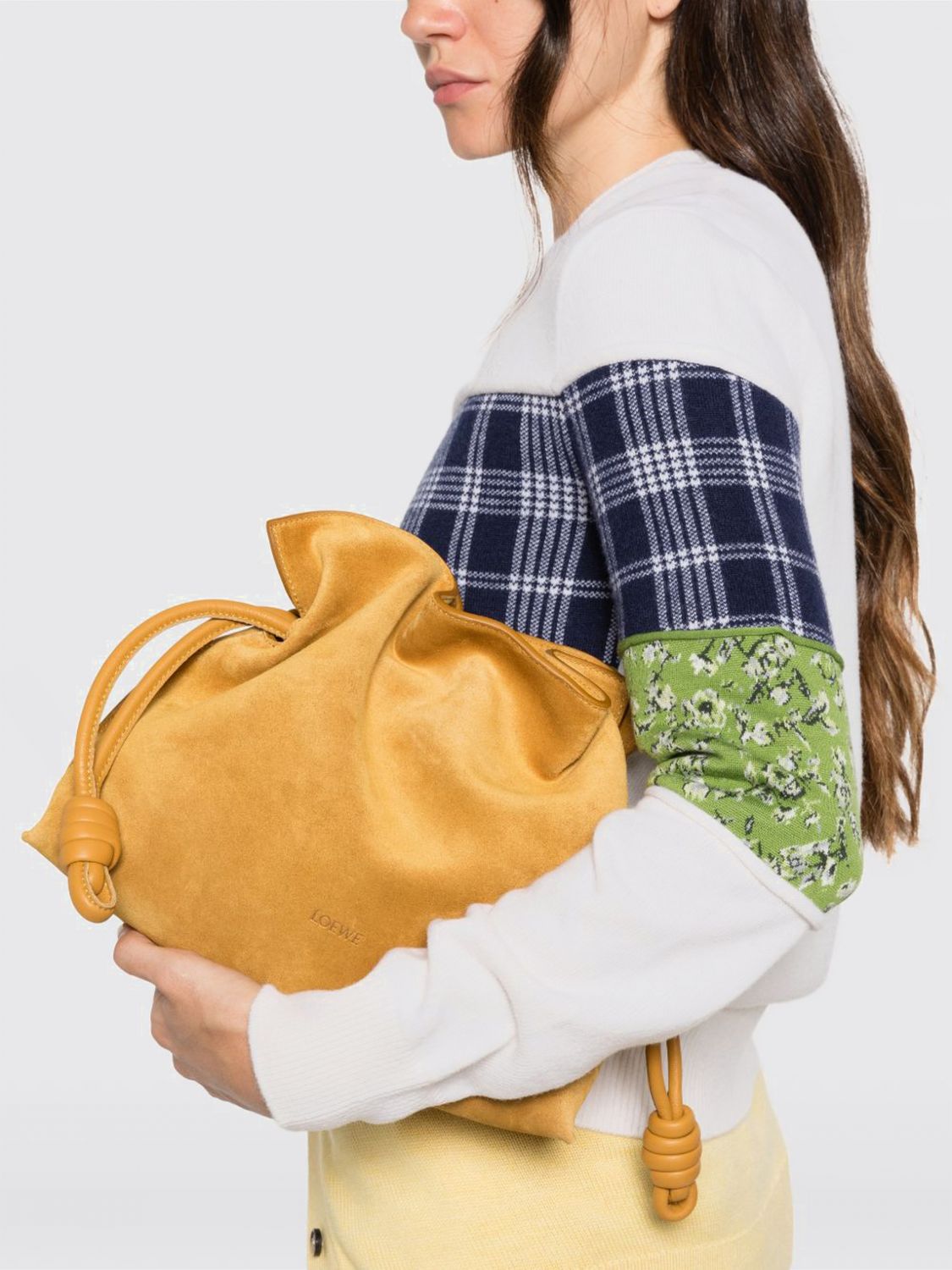 Loewe Women Flamenco Suede Bucket Clutch With Drawstring Loewe LOEWE