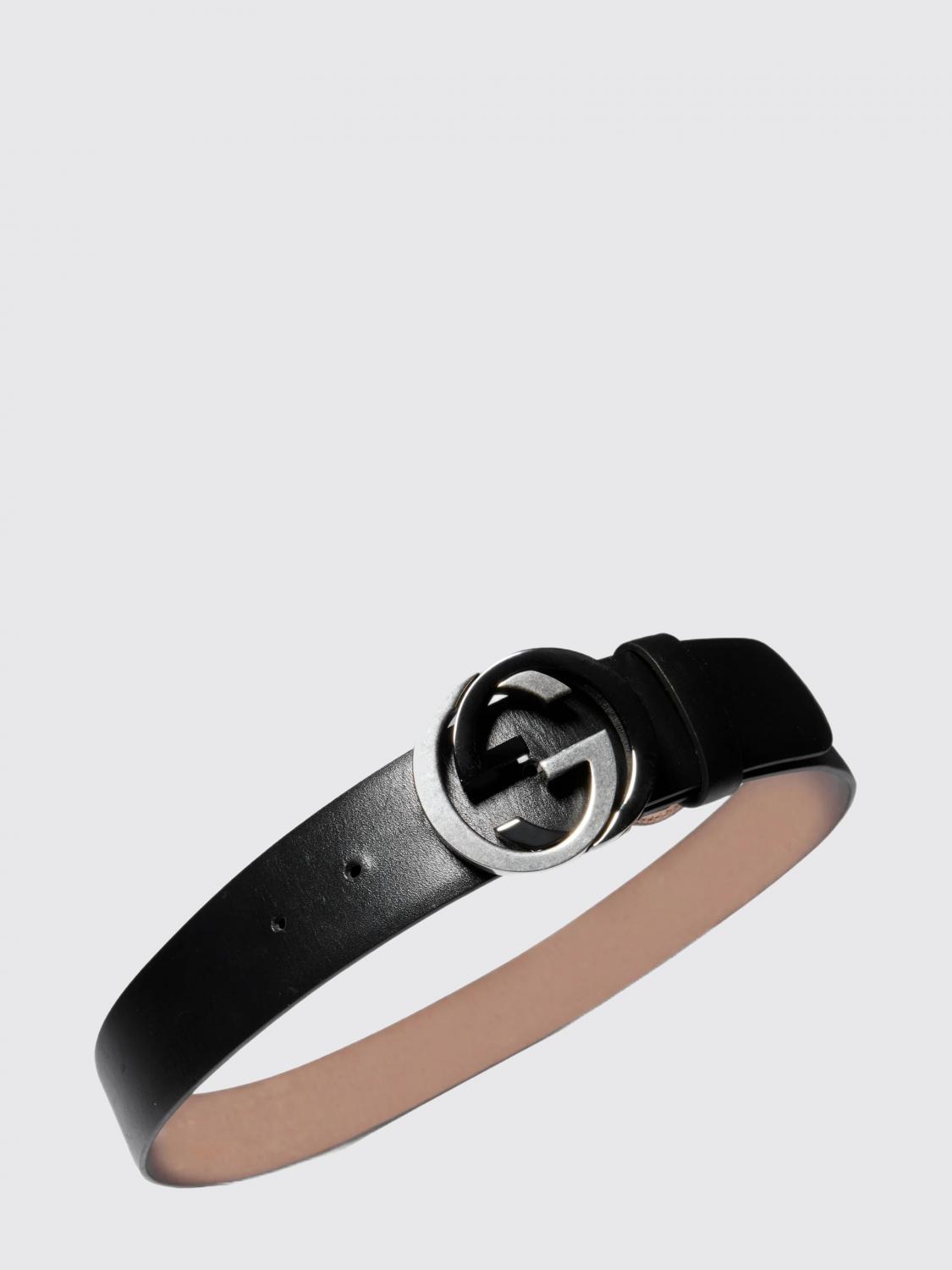 Gucci Men 4 Cm Black Leather Belt With Gg Monogram Buckle Gucci