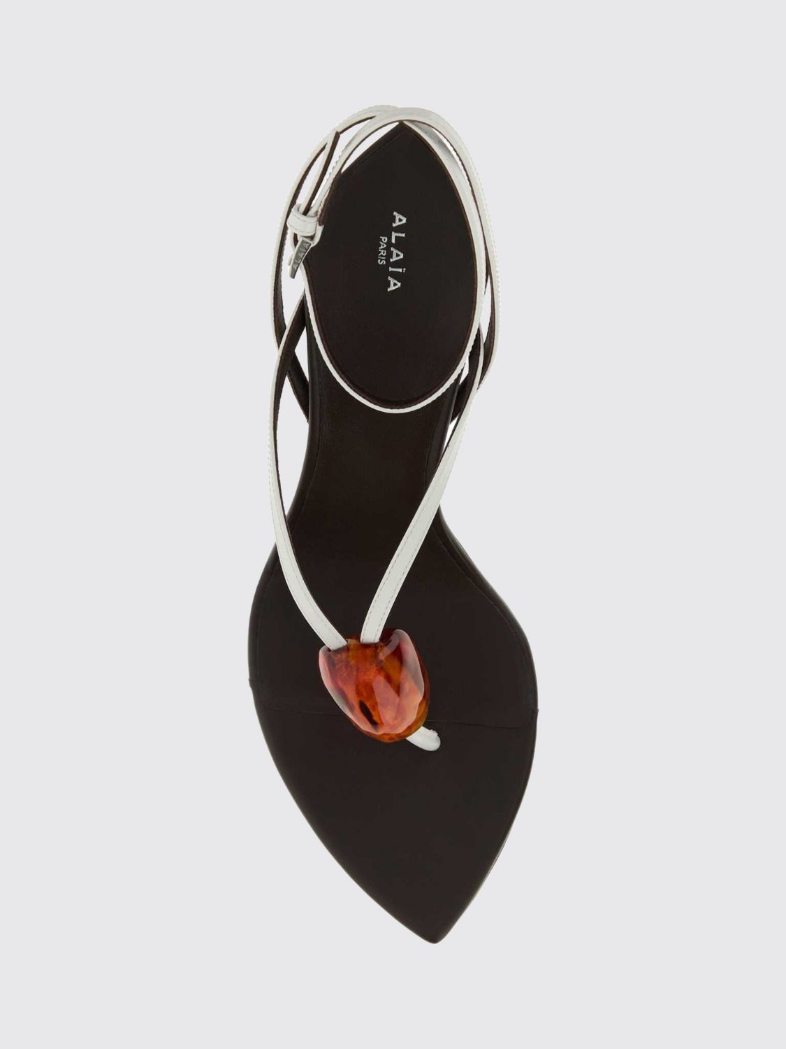 Alai�A Women Leather Thong Wedge Sandals Alaia With Sculptural Heel And Embroidery ALAIA