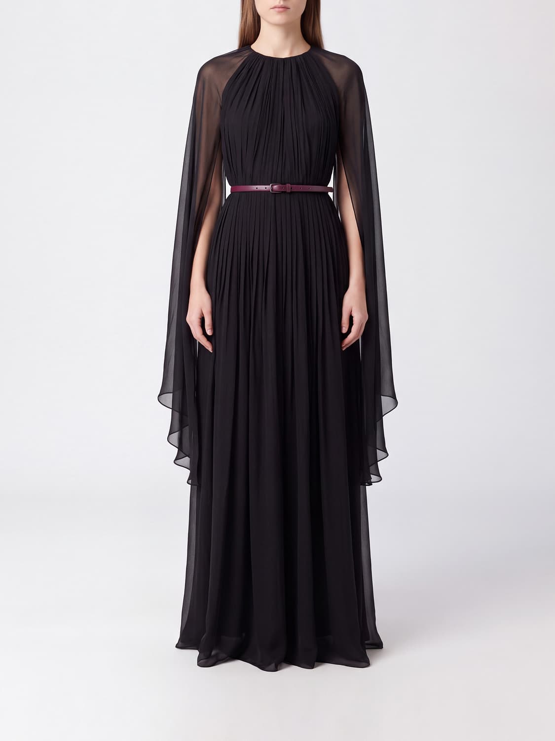 Max Mara Women Max Mara Long-Sleeved Silk Evening Gown With Belt MAX MARA