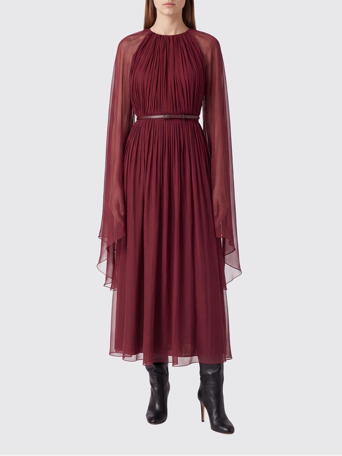 Max Mara Women Max Mara Long-Sleeved Silk Evening Gown With Belt MAX MARA
