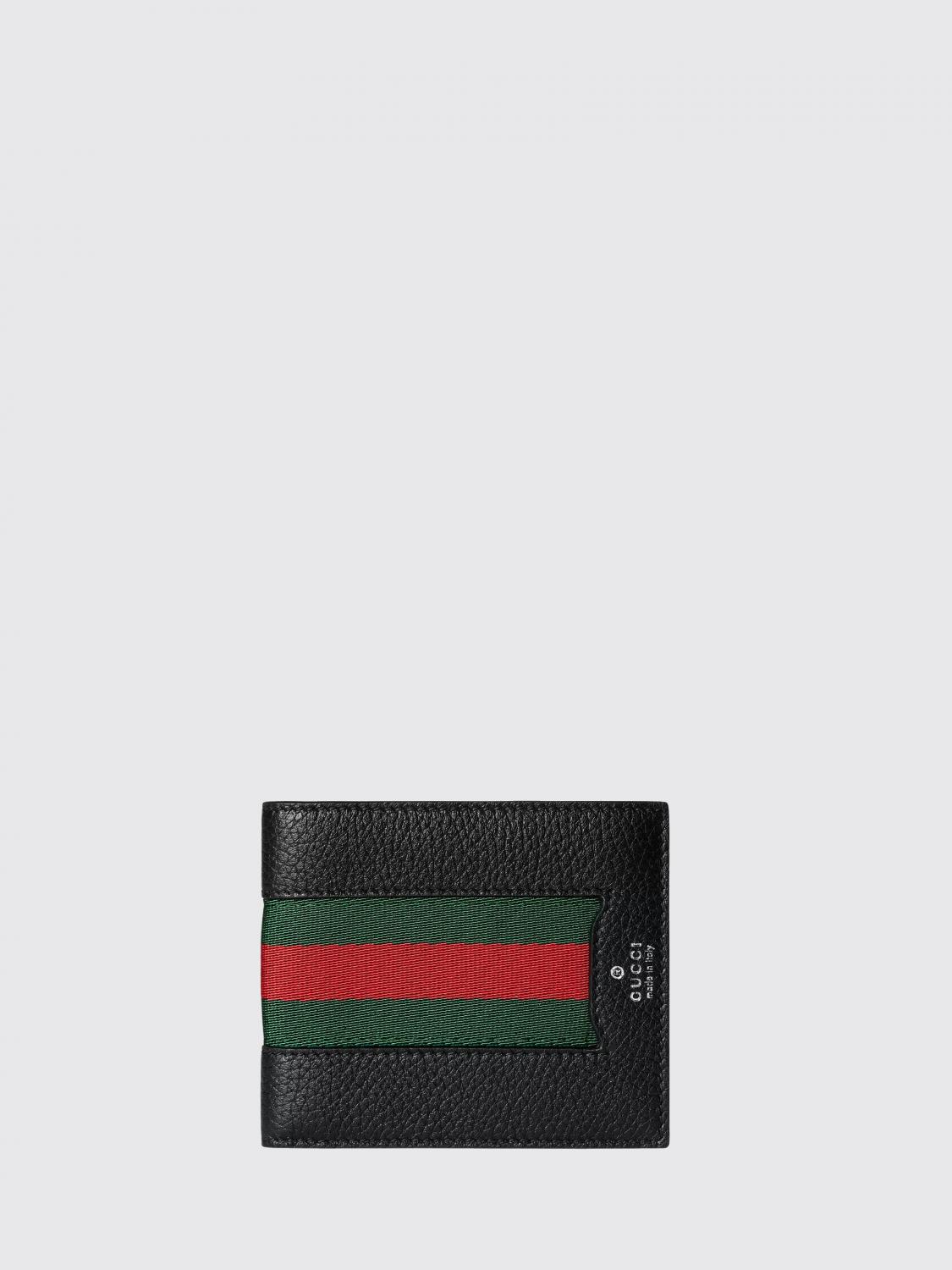 Gucci Men Gucci Bifold Wallet In Pebbled Leather With Web Detail And Eight Slots GUCCI