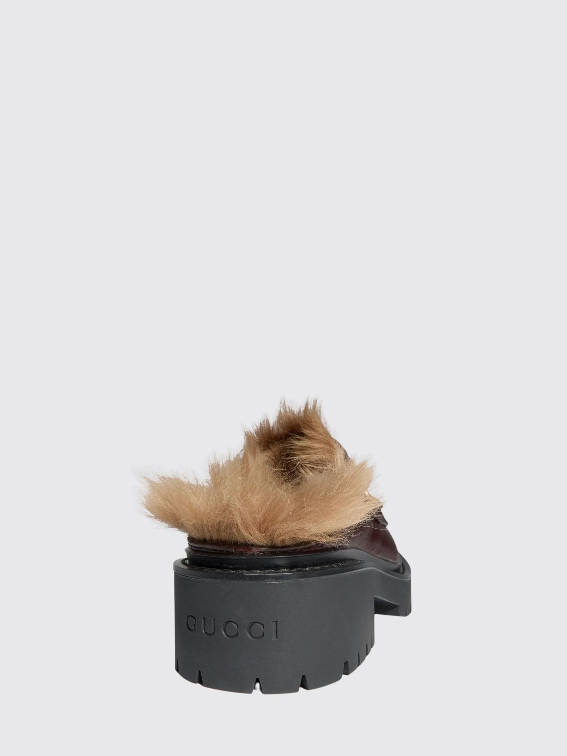 Gucci Women Gucci Horsebit Leather Mules With Wool Lining And Lug Sole GUCCI