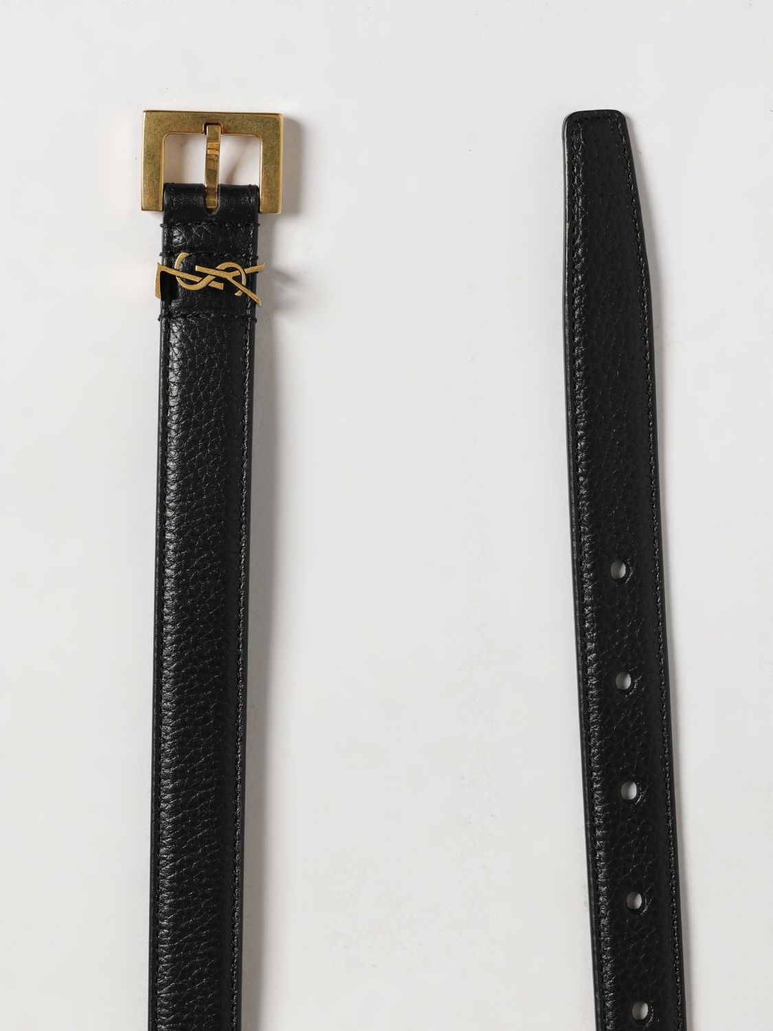 Saint Laurent Women Saint Laurent Cassandre Slim Hammered Leather Belt With Ysl Monogram SAINT LAURENT