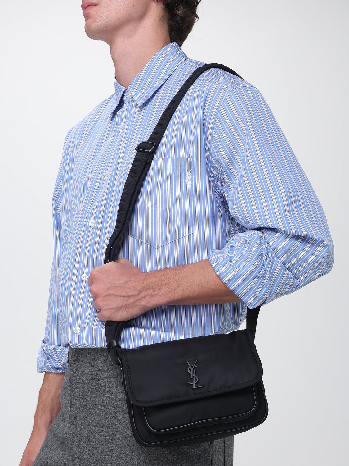 Saint Laurent Men Saint Laurent Niki Small Nylon Crossbody Bag With Ysl Monogram SAINT LAURENT