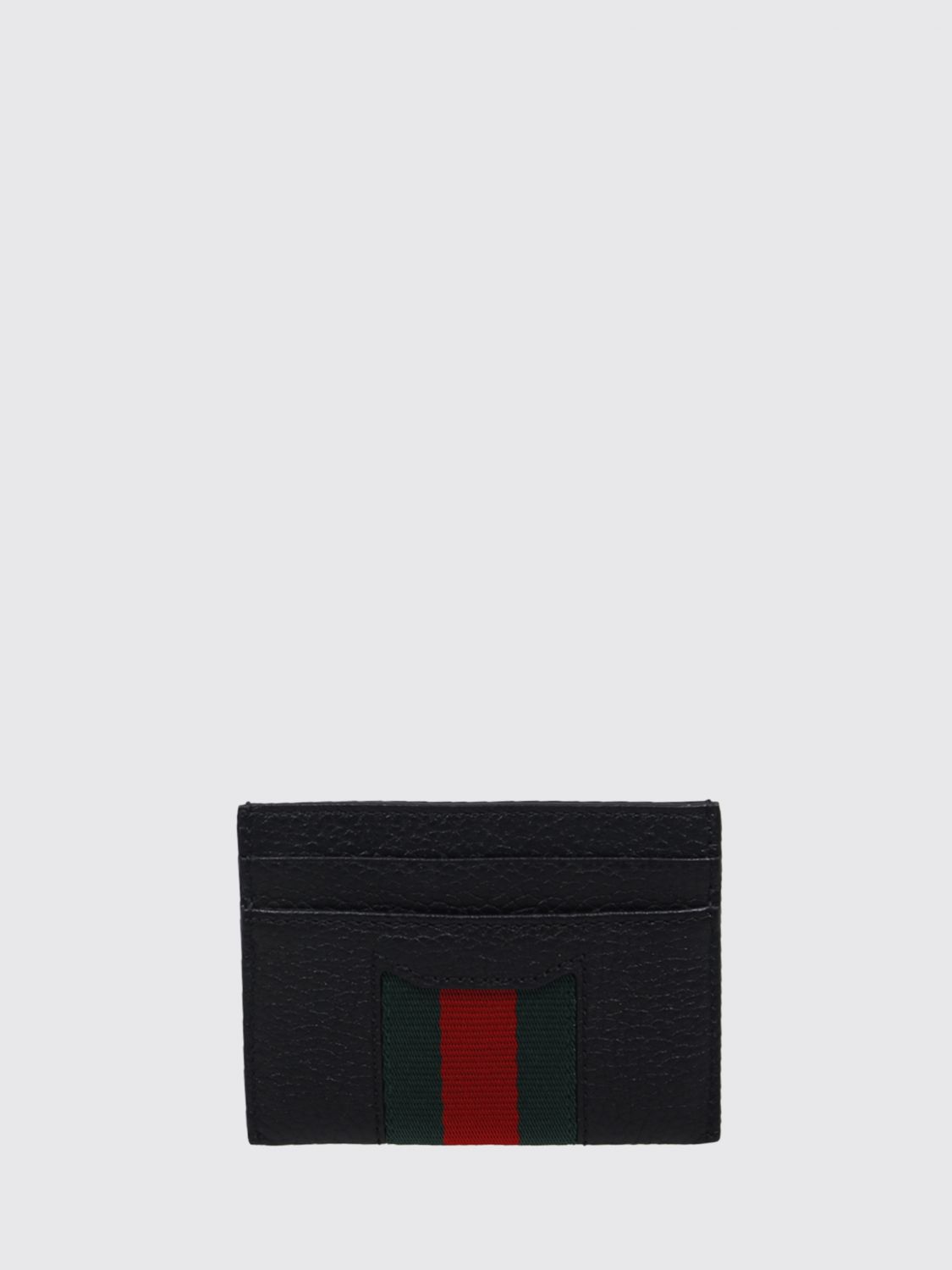 Gucci Men Gucci Flat Card Holder In Hammered Leather With Web Detail GUCCI