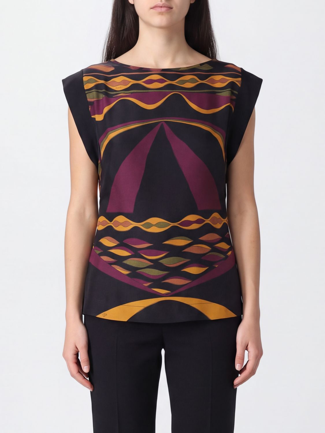 Pucci Women Sleeveless Cri�Pe Top Pucci With An Abstract Print And Crew Neck PUCCI