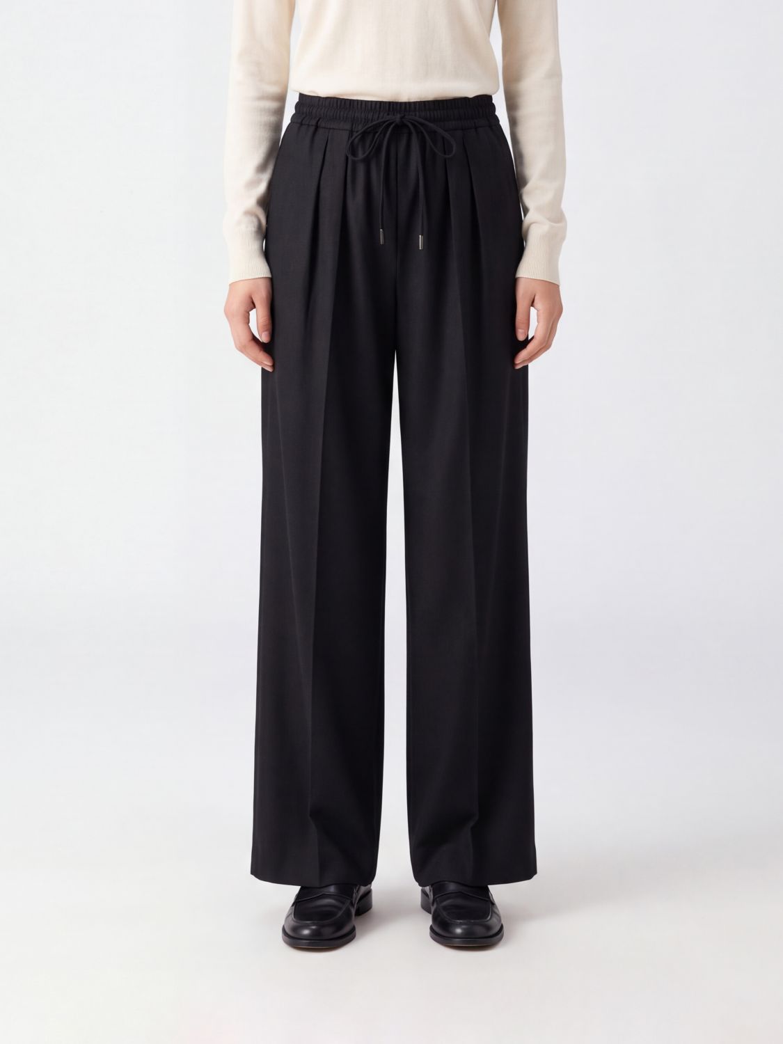 Max Mara Women Max Mara High-Waisted Virgin Wool Palazzo Trousers With Drawstring MAX MARA