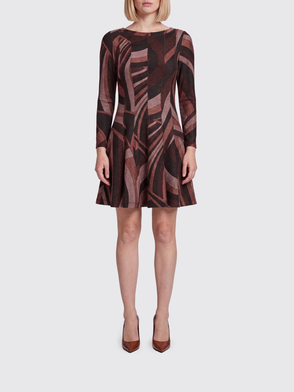 Pucci Women Pucci Slim Fit Flared Lurex Jersey Mini Dress With Abstract Print PUCCI