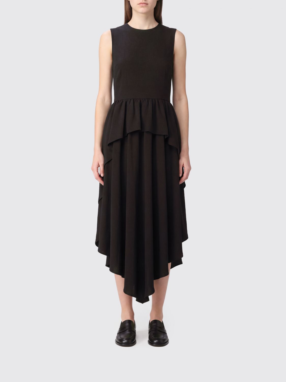 Loewe Women Loewe Sleeveless Slim Fit Asymmetrical Wool-Blend Midi Dress LOEWE