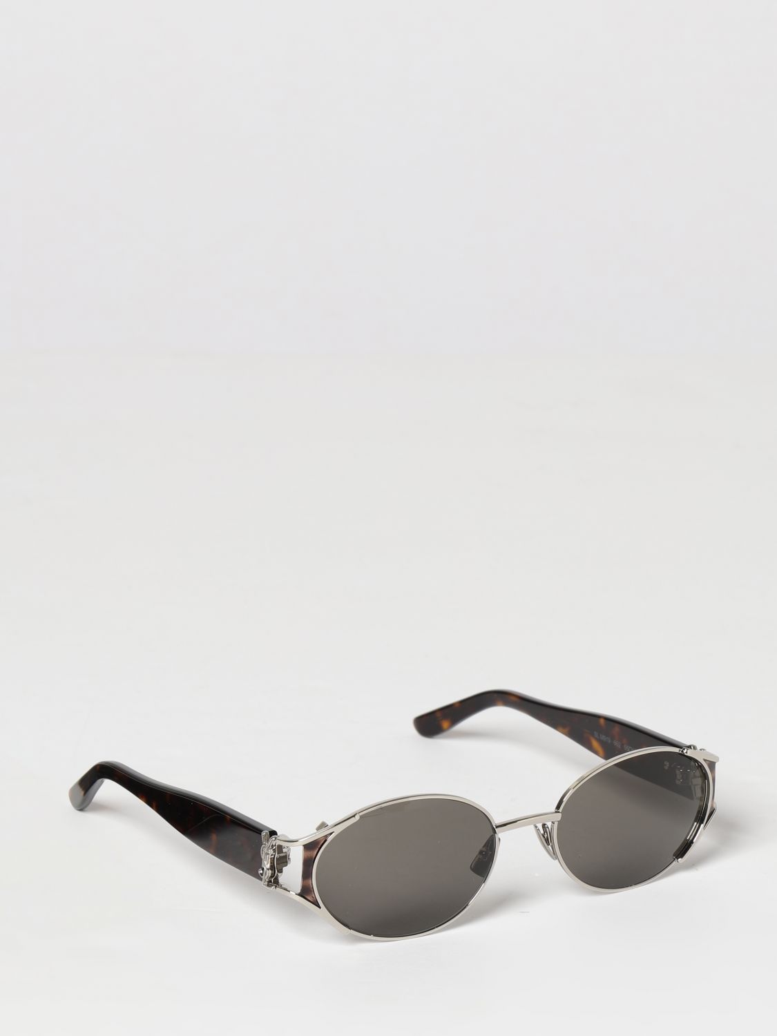 Saint Laurent Women Saint Laurent Tortoiseshell Oval Sunglasses With Metal Ysl Logo SAINT LAURENT