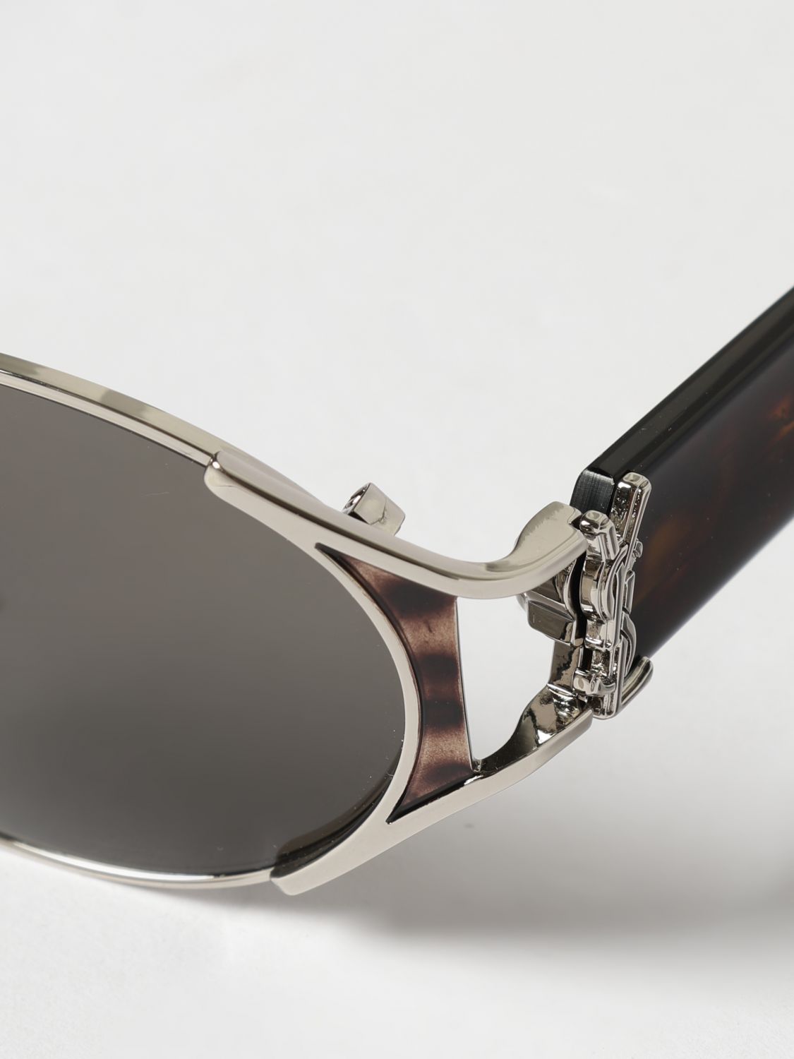 Saint Laurent Women Saint Laurent Tortoiseshell Oval Sunglasses With Metal Ysl Logo SAINT LAURENT