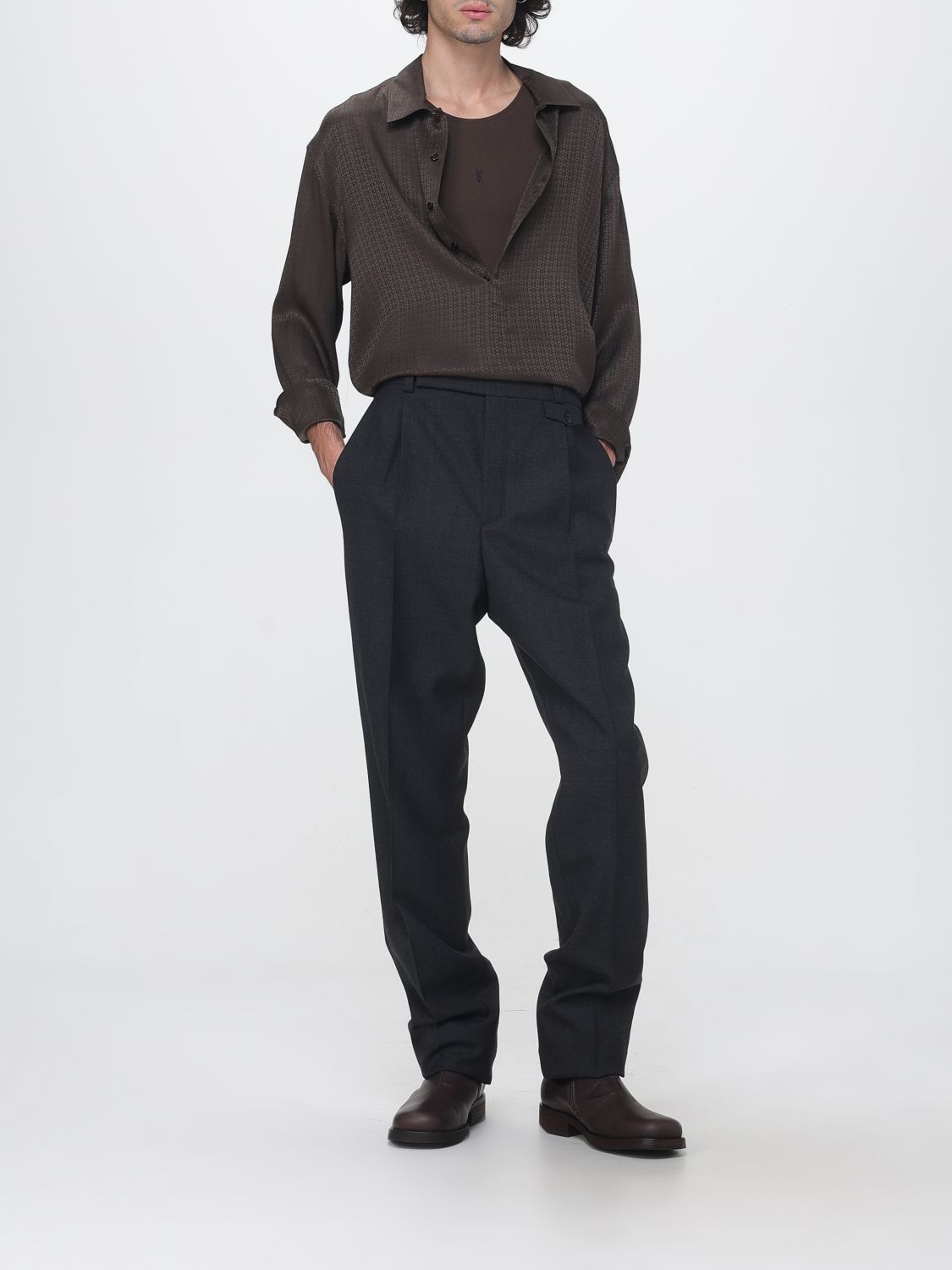 Saint Laurent Men Tapered Fit Saint Laurent Virgin Wool Tailored Trousers With Pleats SAINT LAURENT