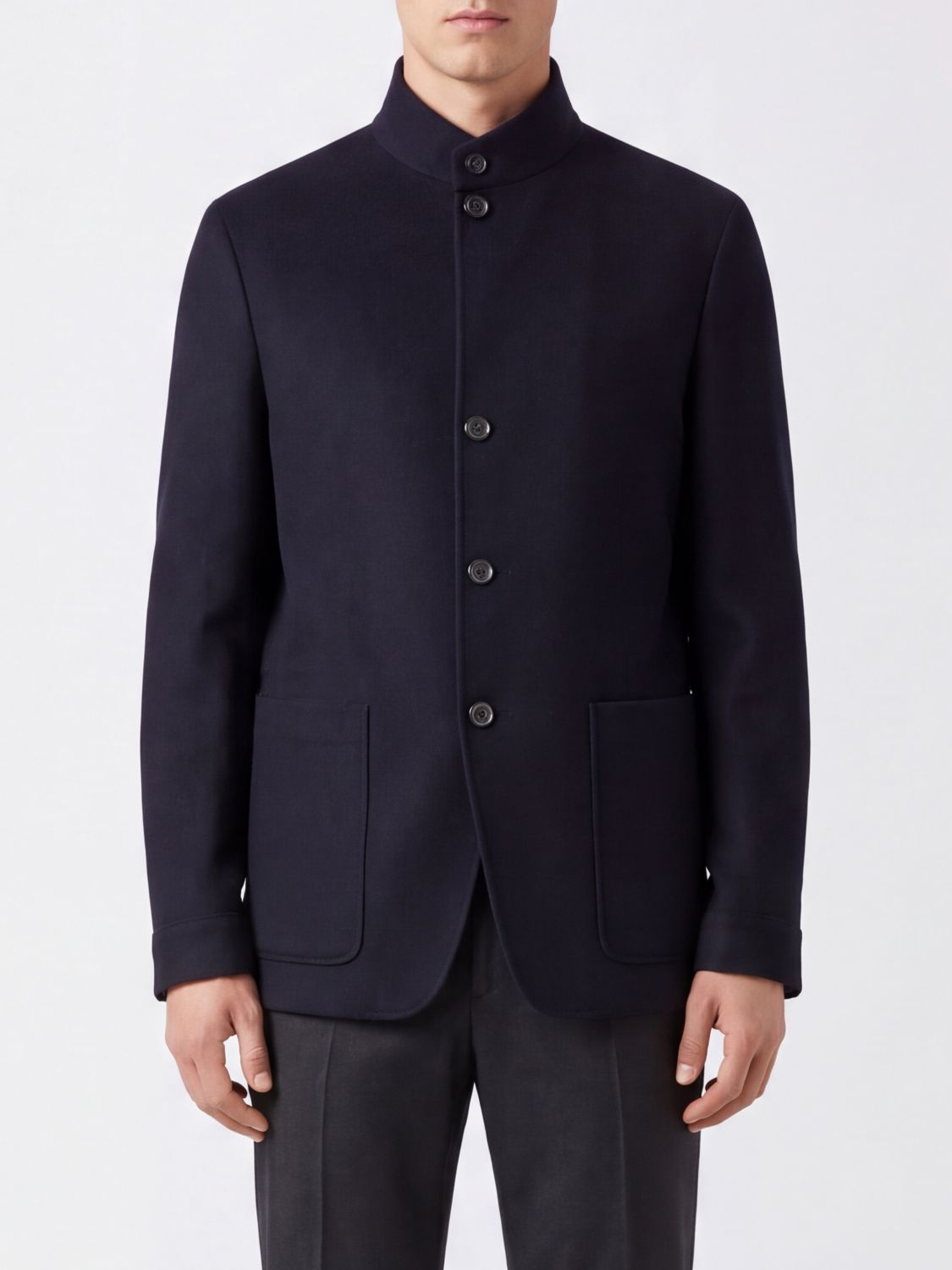 Zegna Men Single-Breasted Pure Cashmere Blazer Zegna With Mandarin Collar ZEGNA