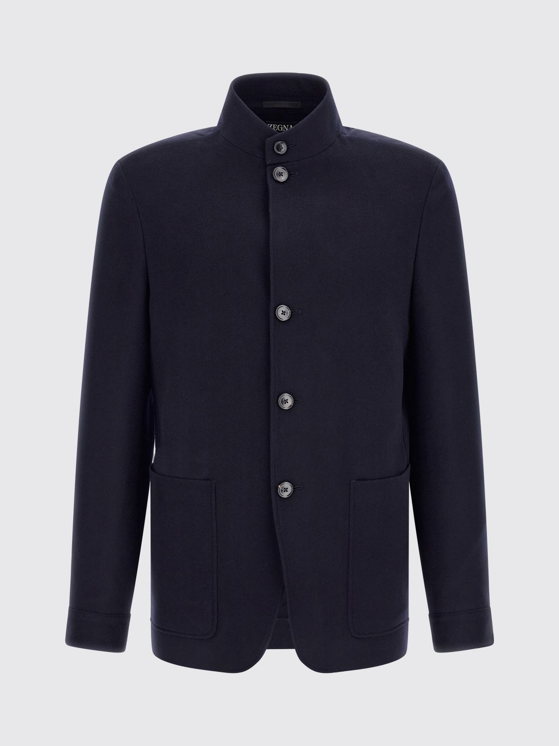 Zegna Men Single-Breasted Pure Cashmere Blazer Zegna With Mandarin Collar ZEGNA