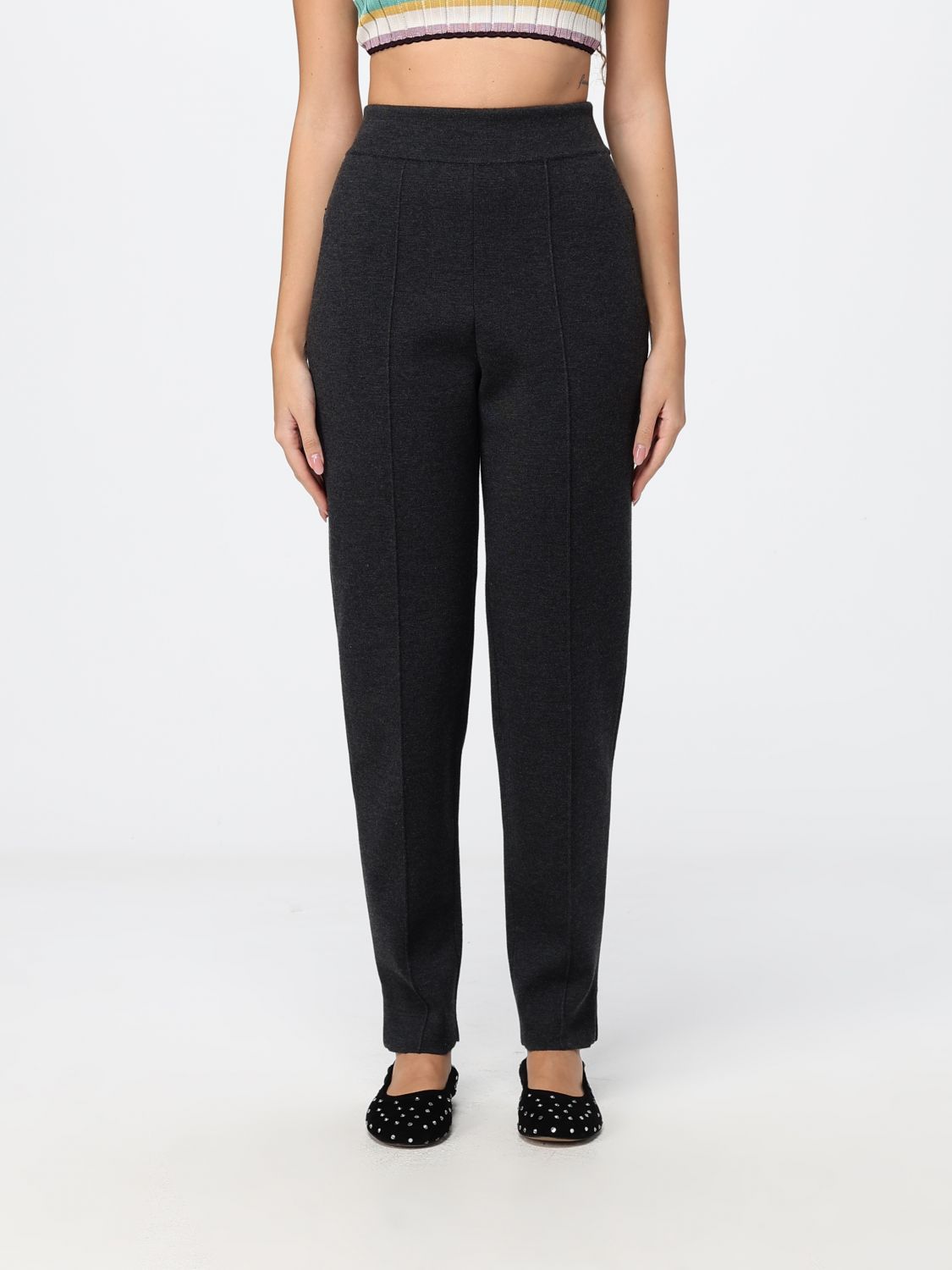 Alaia Women Alaia Straight-Leg High-Waisted Wool Knit Trousers With Slash Pockets ALAIA