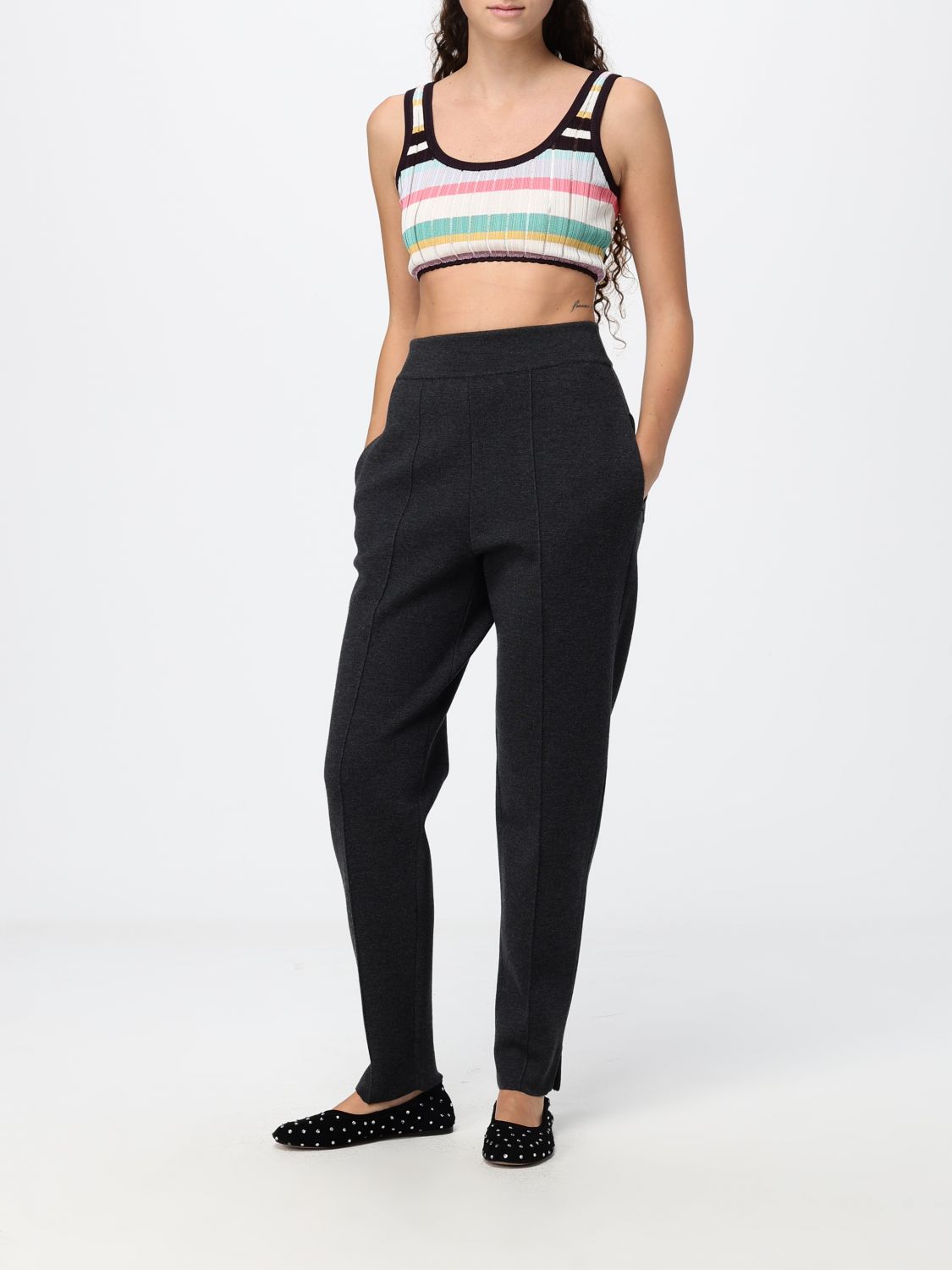 Alaia Women Alaia Straight-Leg High-Waisted Wool Knit Trousers With Slash Pockets ALAIA