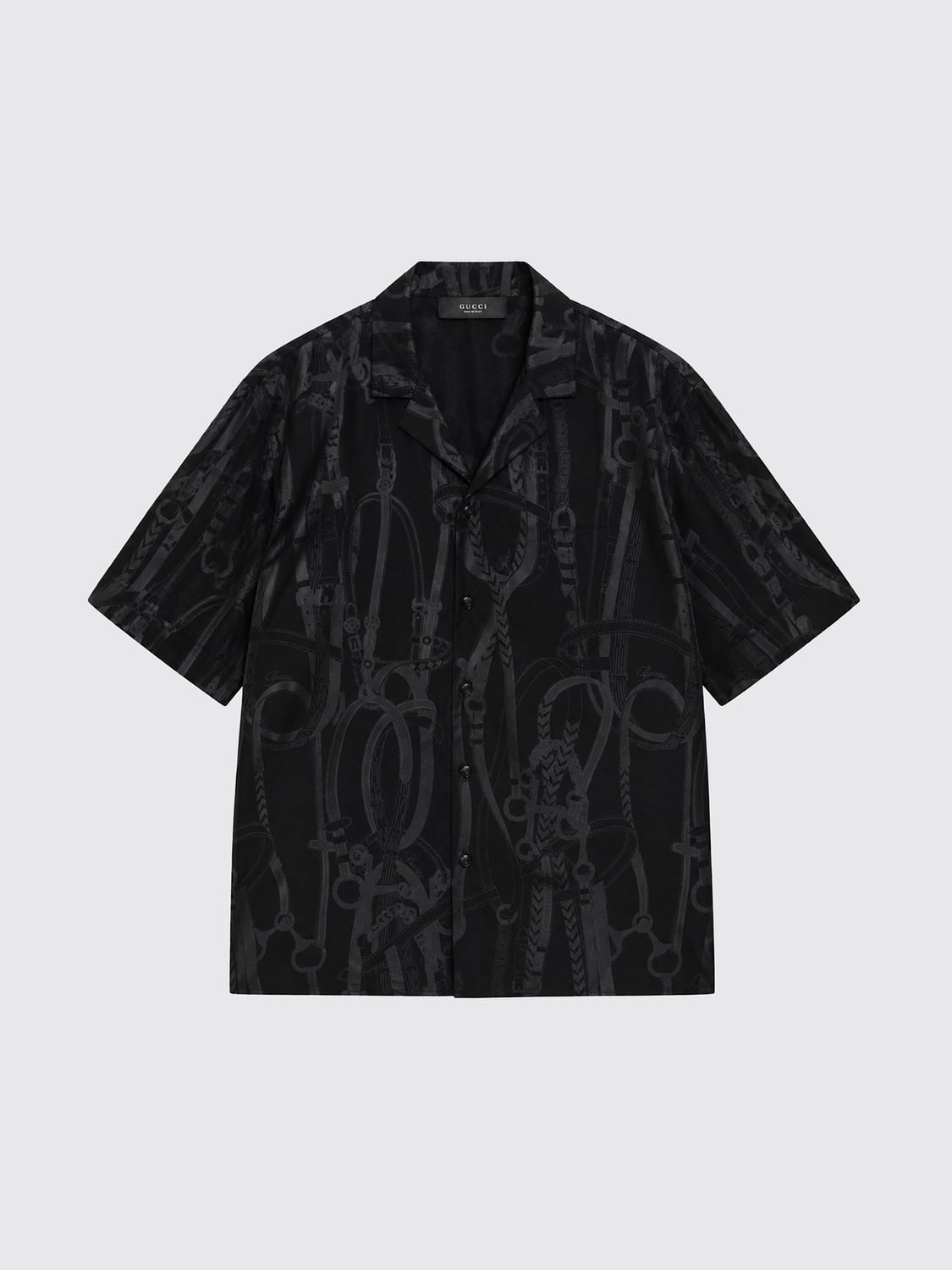 Gucci Men Gucci Black Silk Bowling Shirt With Graphic Print And Cuban Collar GUCCI