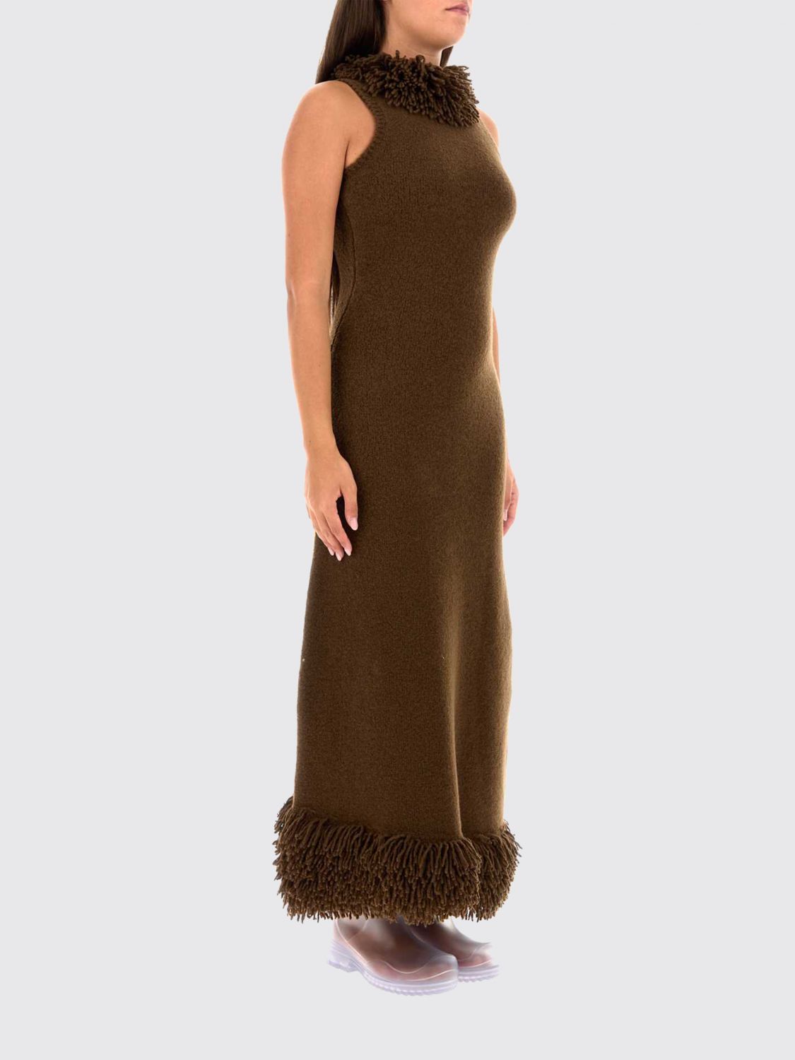Loewe Women Off-The-Shoulder Slim Fit Knit Long Dress Loewe With Fringes LOEWE