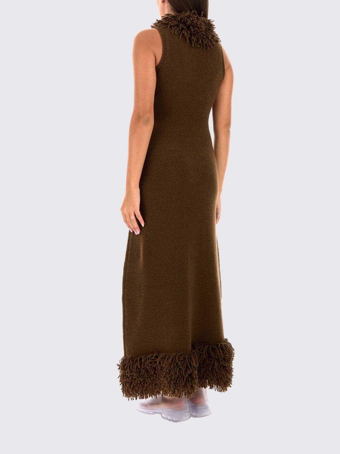 Loewe Women Off-The-Shoulder Slim Fit Knit Long Dress Loewe With Fringes LOEWE