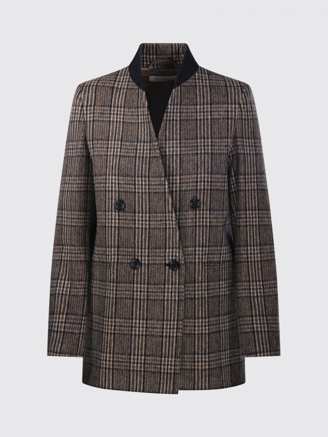 Max Mara Women Double-Breasted Virgin Wool Blazer Max Mara With Tartan Pattern MAX MARA