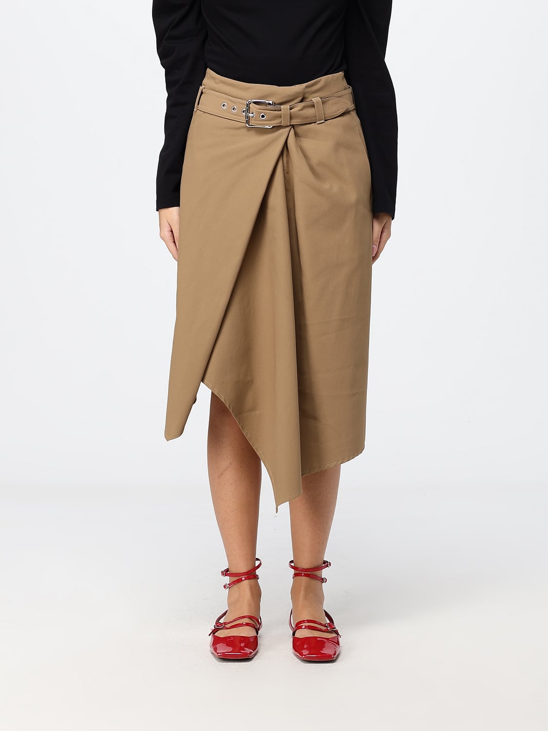Loewe Women Loewe Asymmetrical High-Waisted Cotton Midi Skirt With Adjustable Belt LOEWE