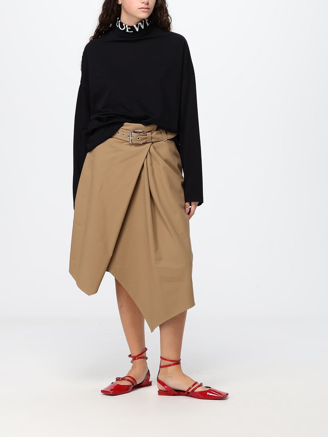 Loewe Women Loewe Asymmetrical High-Waisted Cotton Midi Skirt With Adjustable Belt LOEWE